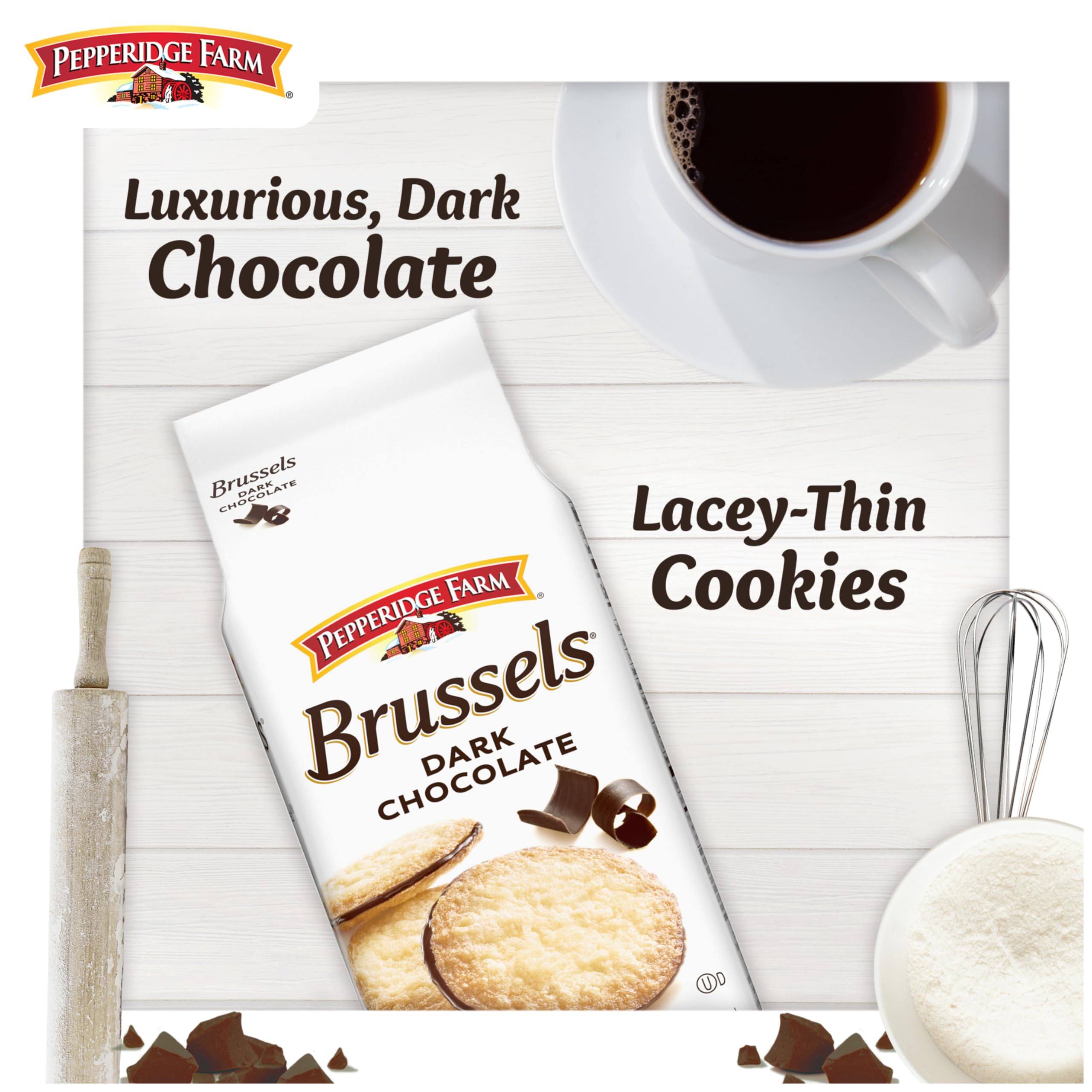 Pepperidge Farm Brussels Dark Chocolate Lace Cookies dunk-ready indulgence.