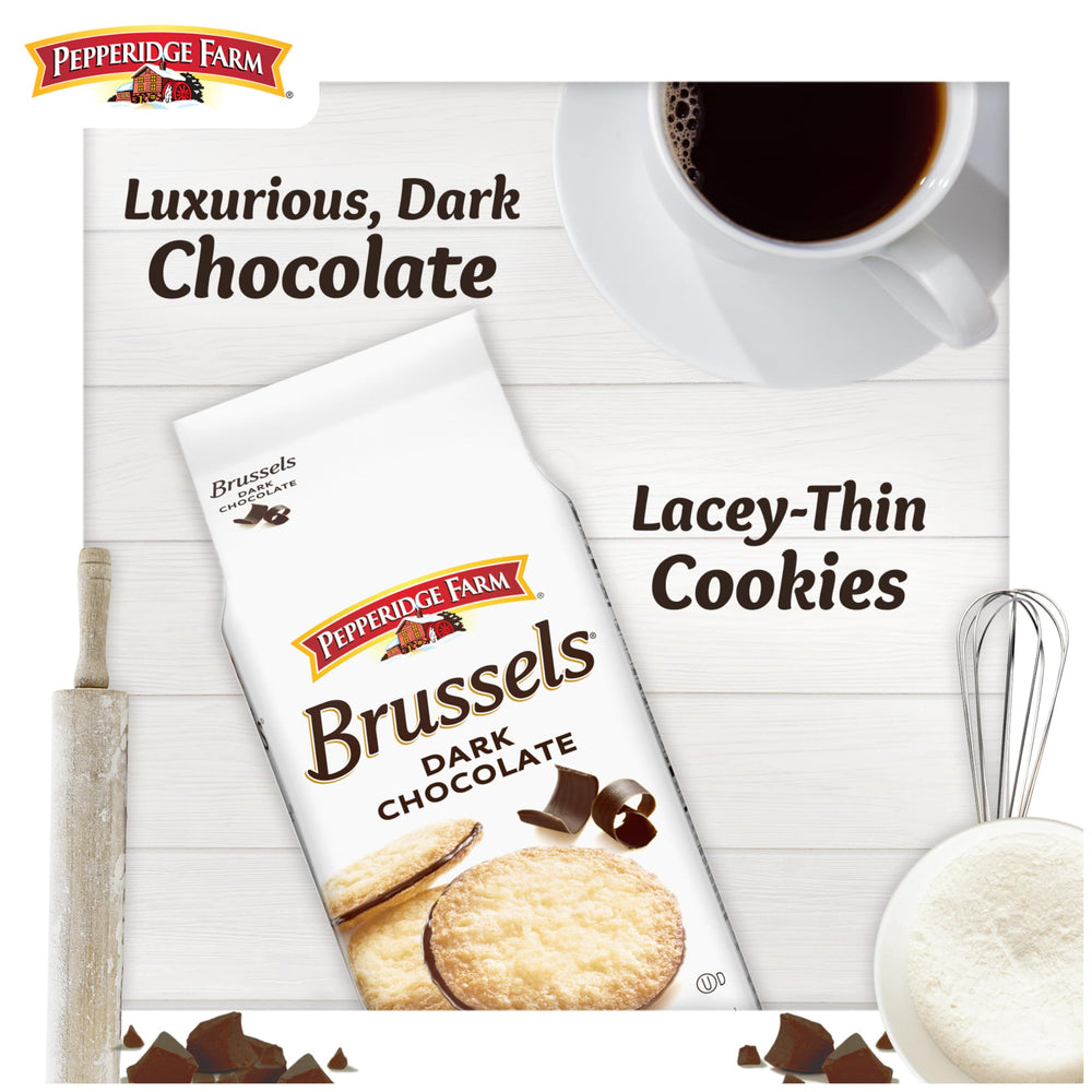 Pepperidge Farm Brussels Dark Chocolate Lace Cookies dunk-ready indulgence.