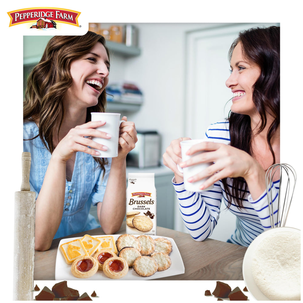 Pepperidge Farm Brussels Dark Chocolate Lace Cookies ensemble on plate for elegant dessert moments.