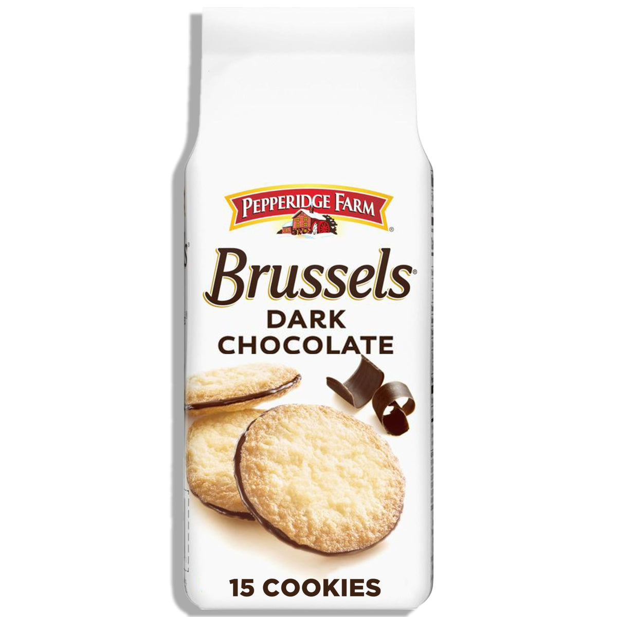 Pepperidge Farm Brussels Dark Chocolate Lace Cookies packaging on display, premium treat to share.