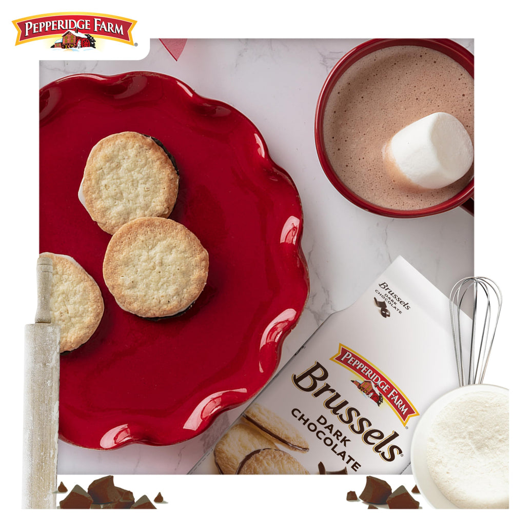 Pepperidge Farm Brussels Dark Chocolate Lace Cookies stack ready to share.