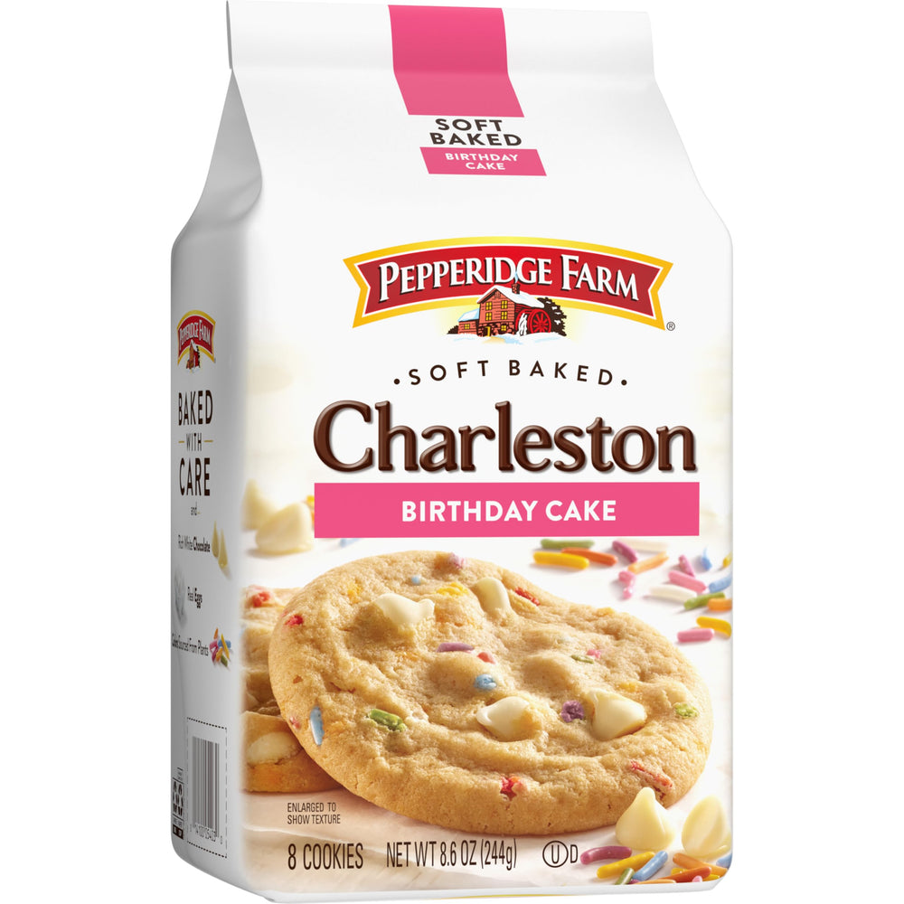 Pepperidge Farm Charleston Birthday Cake Cookies with colorful chips, festive snack.