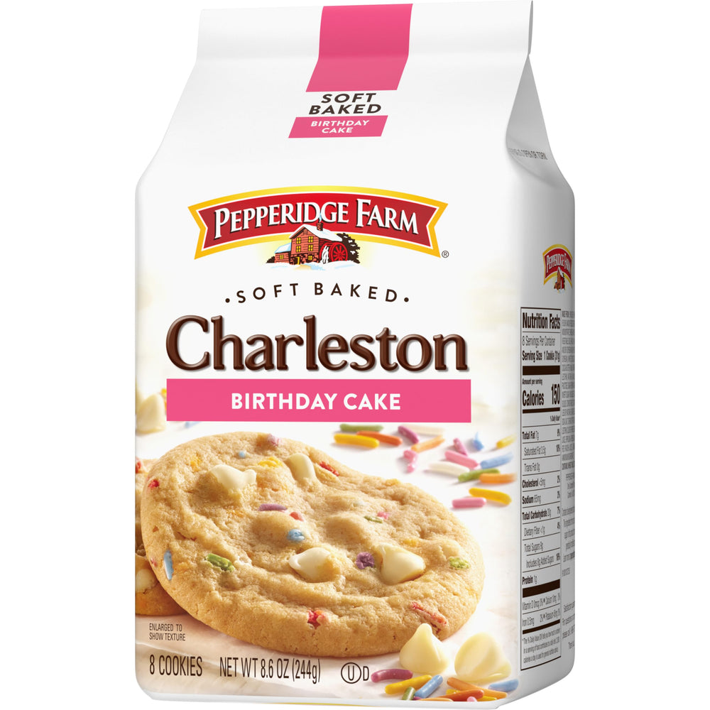 Pepperidge Farm Charleston Birthday Cake Cookies displayed in a kitchen setting.