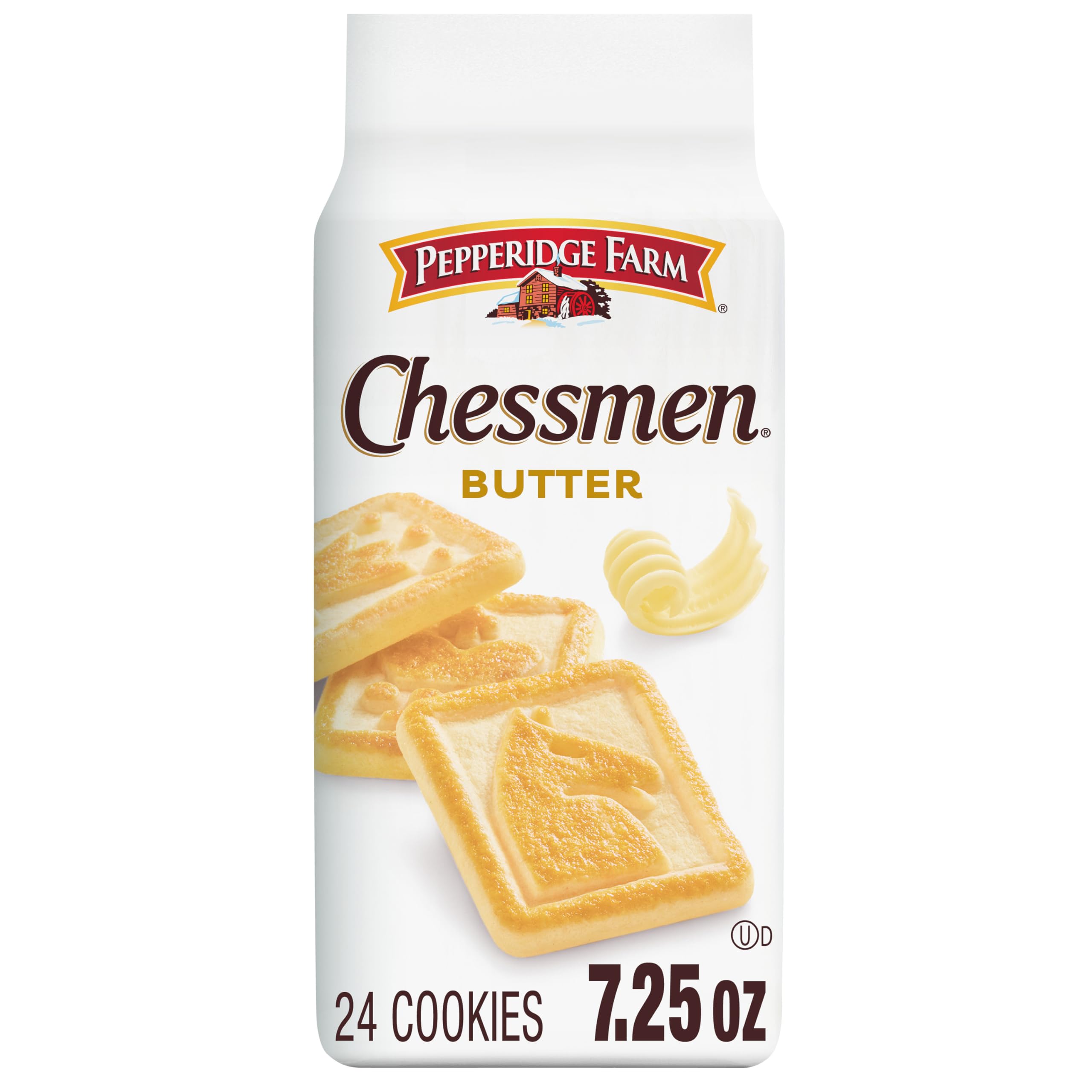 Pepperidge Farm Chessmen Butter Cookies in chess shapes, a buttery, crisp treat for tea time.