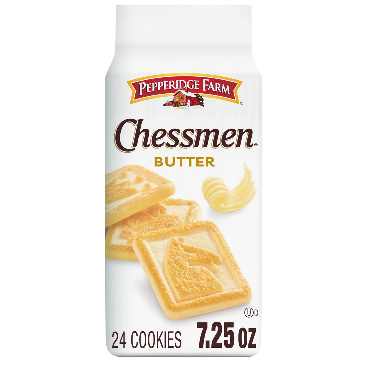 Pepperidge Farm Chessmen Butter Cookies in chess shapes, a buttery, crisp treat for tea time.