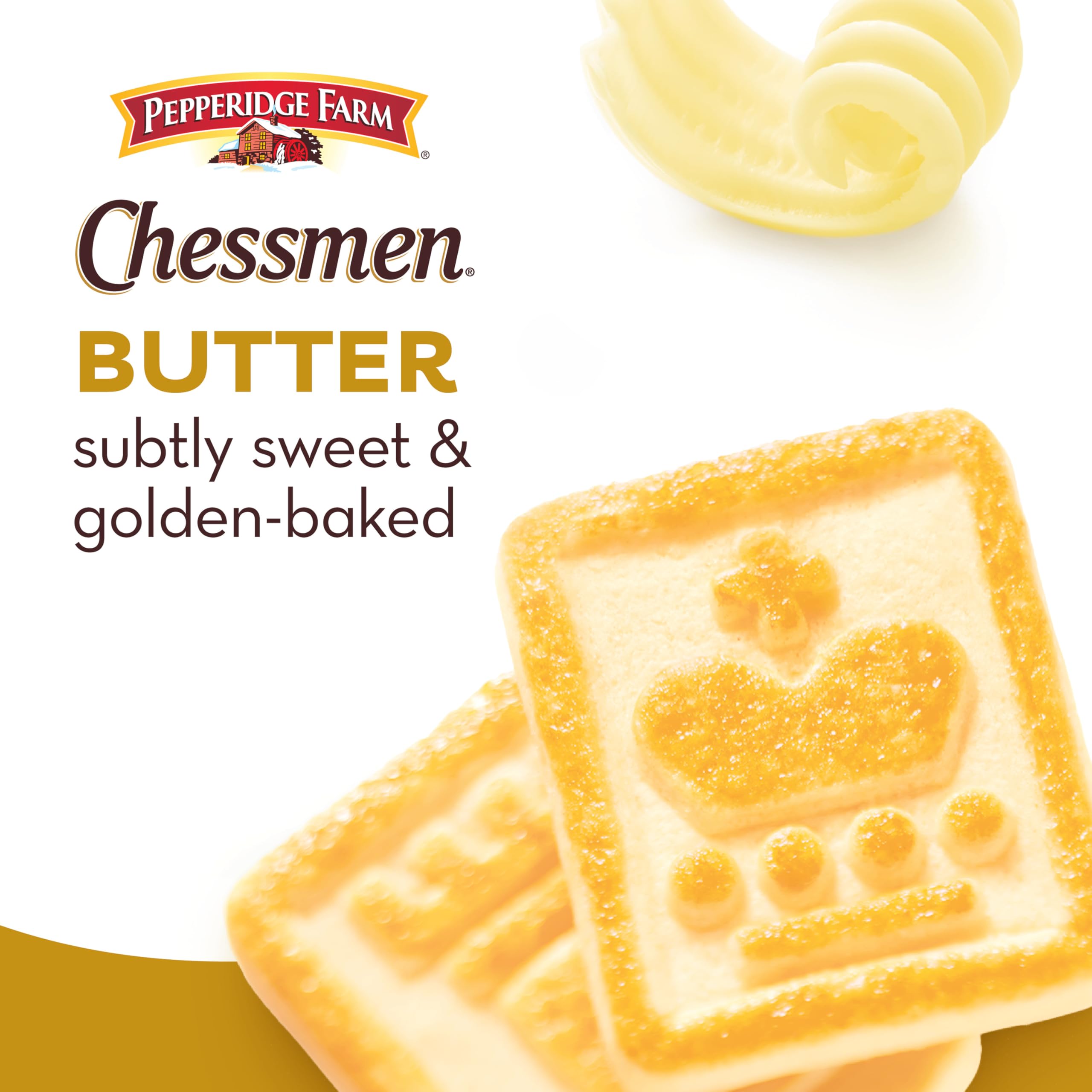 Pepperidge Farm Chessmen Butter Cookies with golden bake and shortbread crunch.