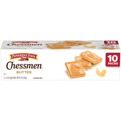 Pepperidge Farm Chessmen Butter Cookies box, 10-pack, ideal for on-the-go snacking.