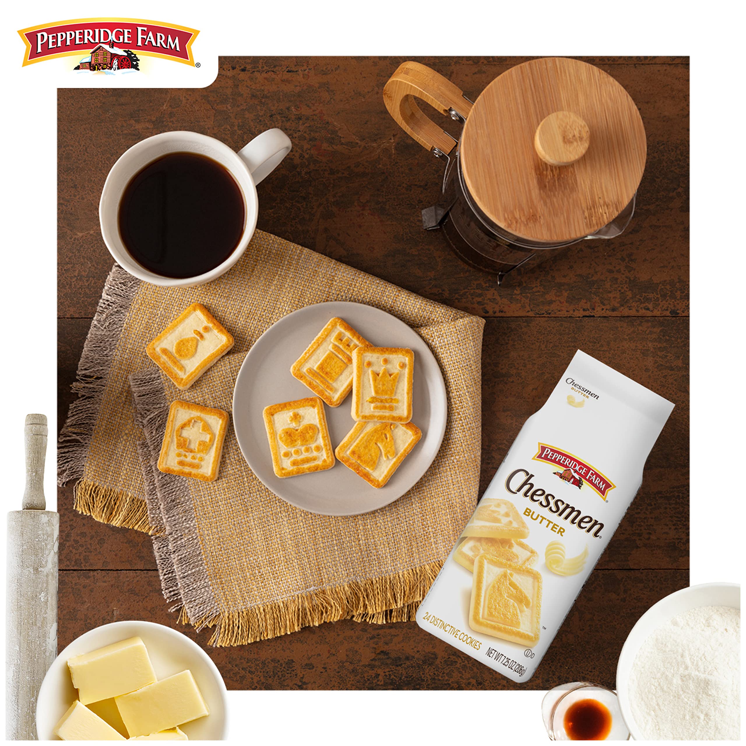 Pepperidge Farm Chessmen Butter Cookies serve as a shareable pantry snack.