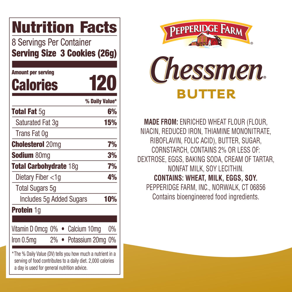 Pepperidge Farm Chessmen Butter Cookies showcase tender crisp texture and rich butter flavor.