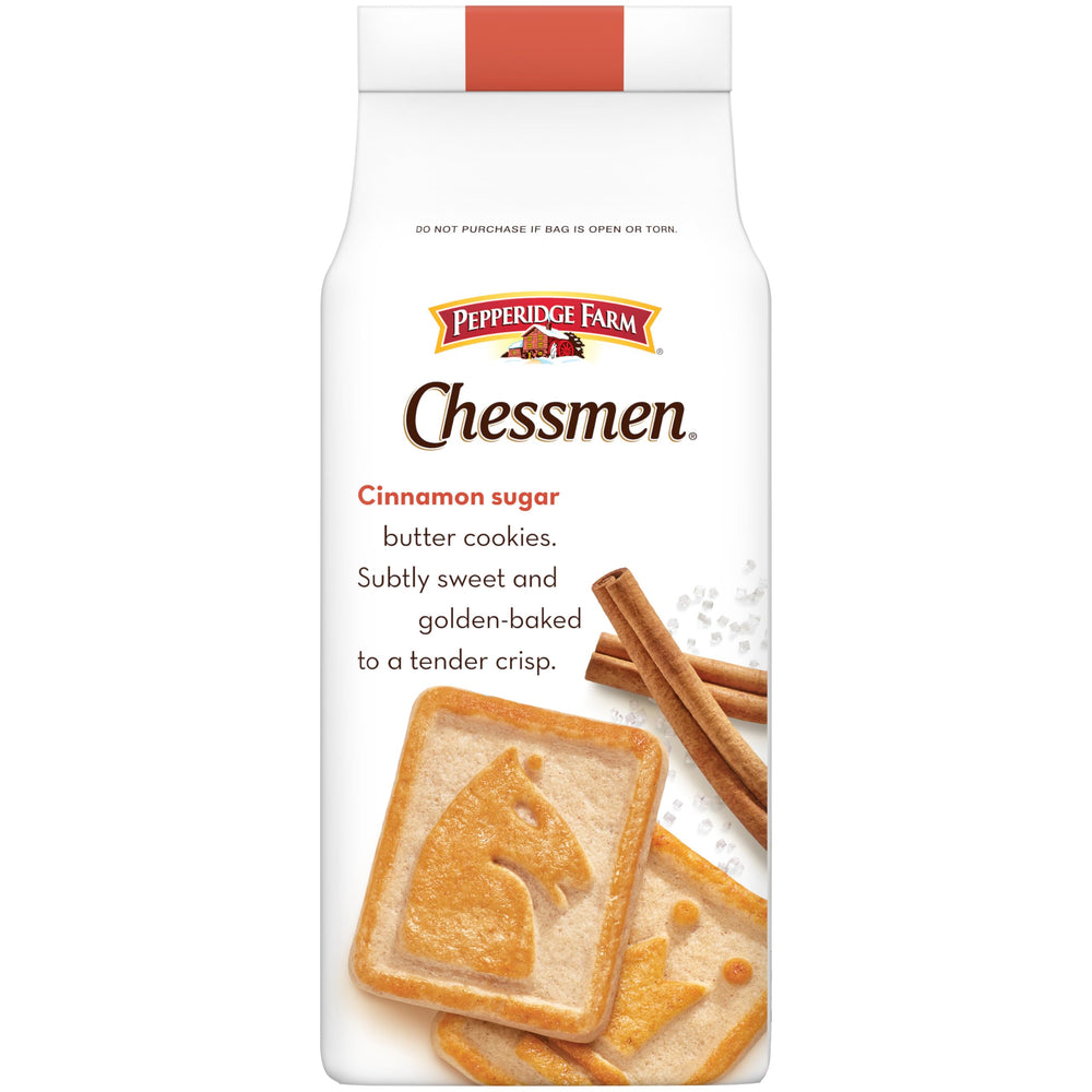 Pepperidge Farm Chessmen Cinnamon Sugar cookies bag close-up