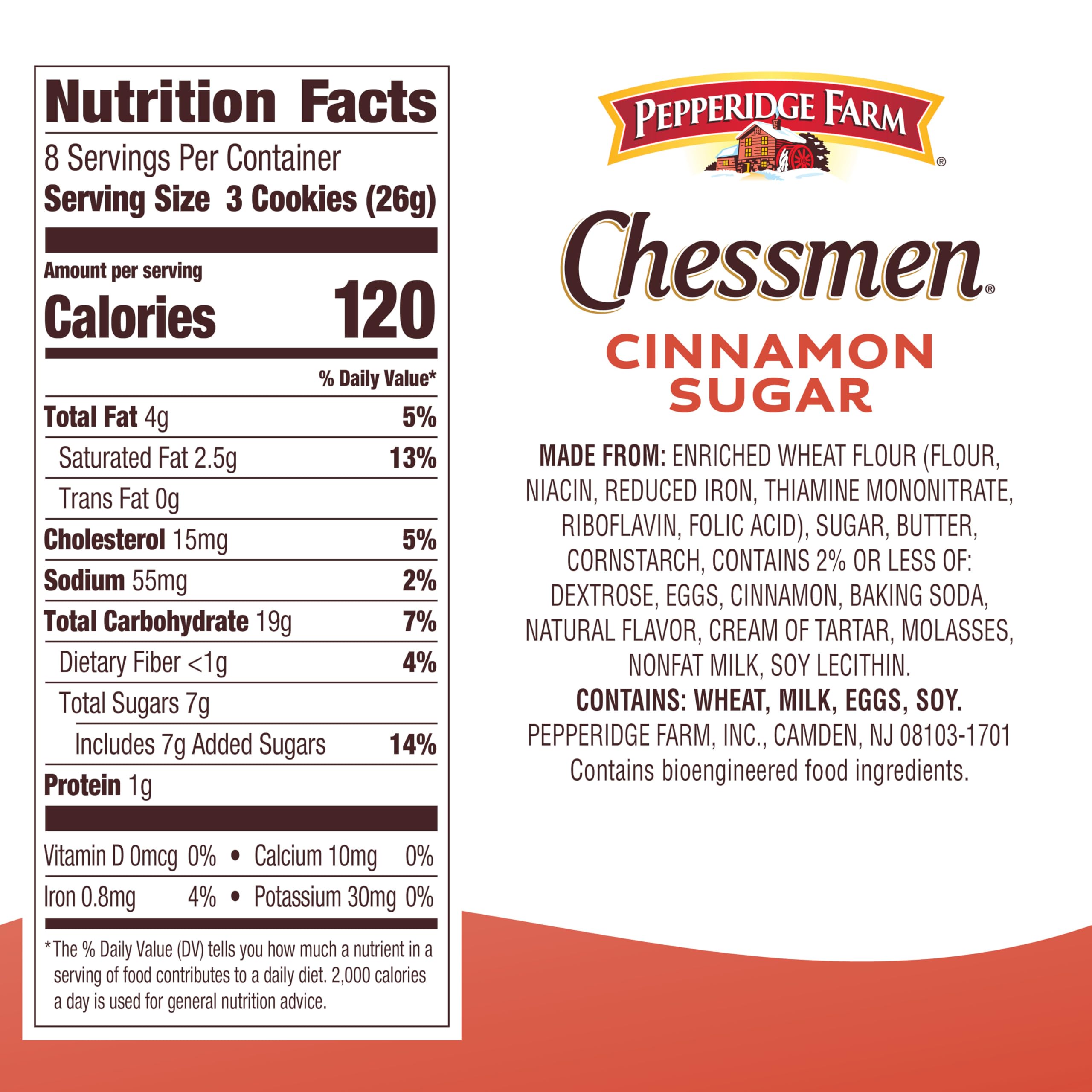 Pepperidge Farm Chessmen Cinnamon Sugar imprint close-up with chess-piece design