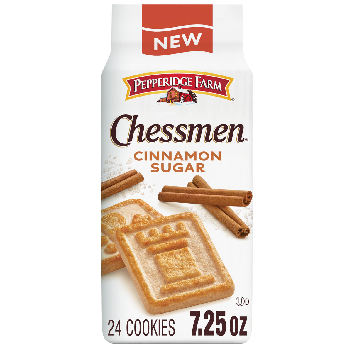 Pepperidge Farm Chessmen Cinnamon Sugar cookies pack on plate showcasing buttery texture