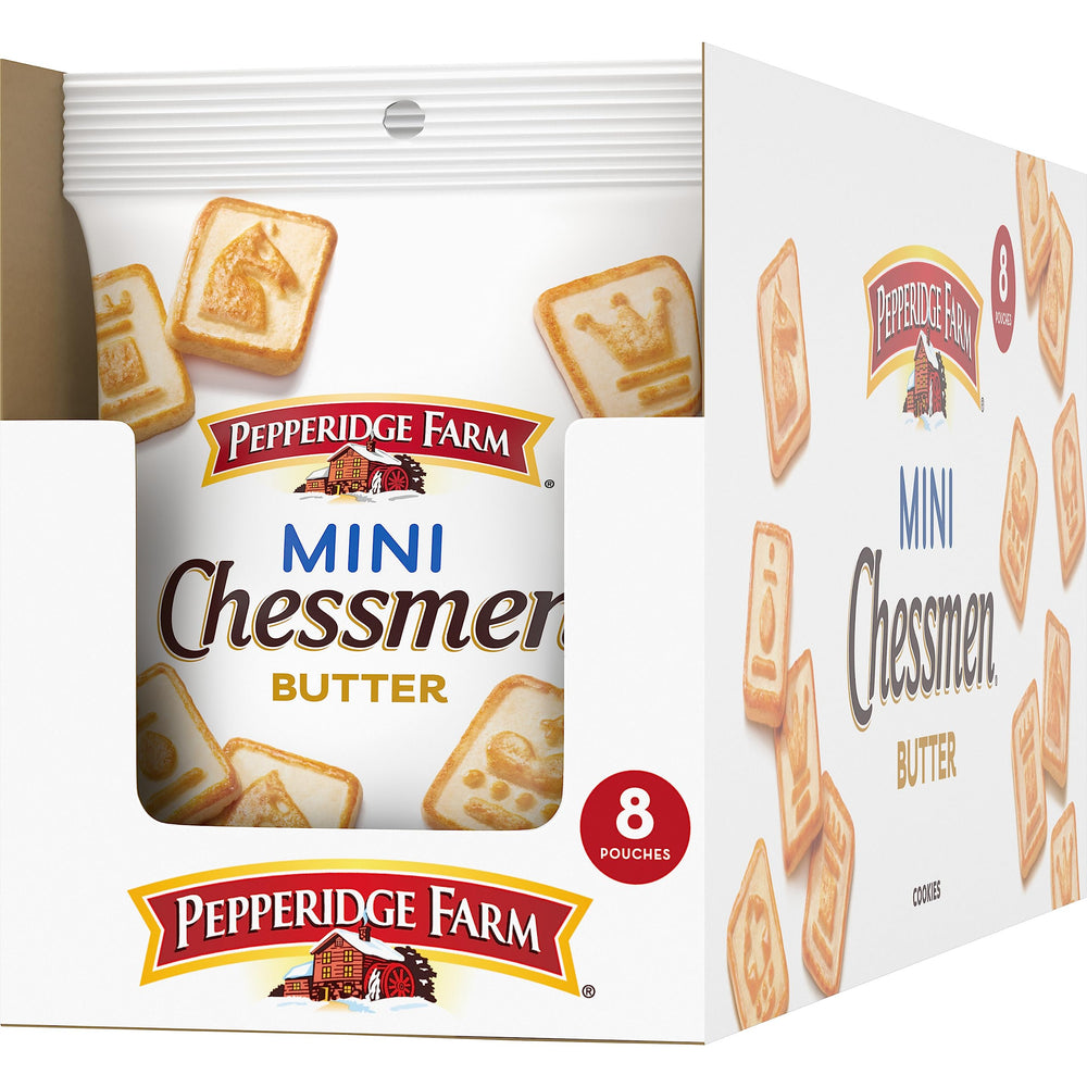 Pepperidge Farm Chessmen Minis lineup on pantry shelf