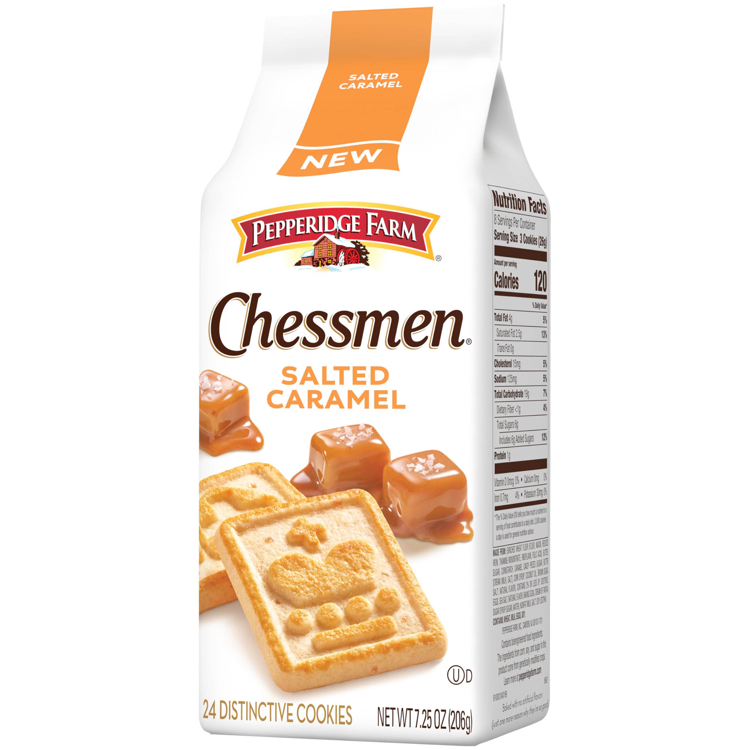 Pepperidge Farm Chessmen salted caramel cookies nutrition panel closeup for informed choice