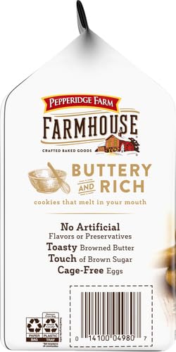 Hand holding a Pepperidge Farm cookie to show thin size and easy snackability