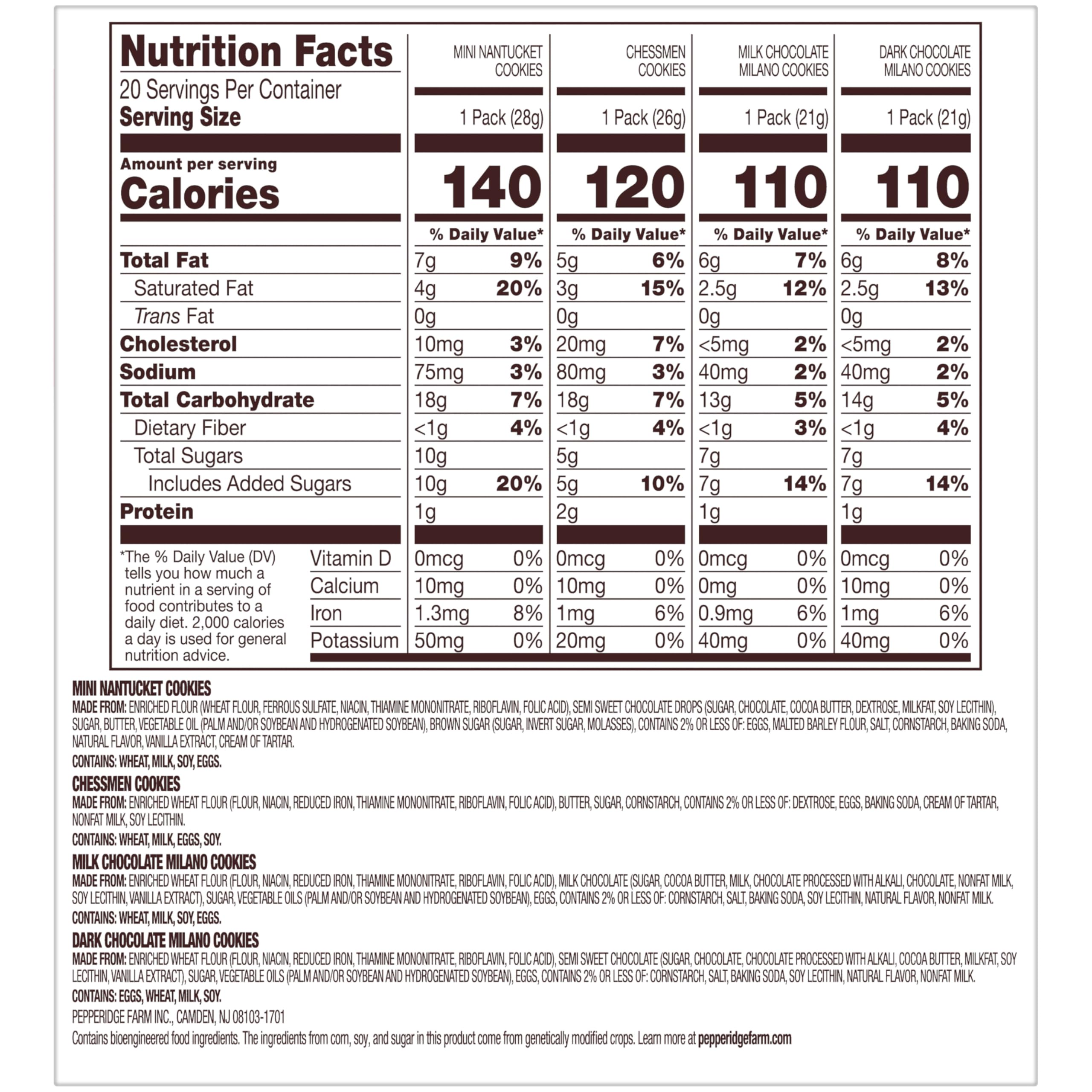 Pepperidge Farm Milano Dark Chocolate cookies in on-the-go snack pack