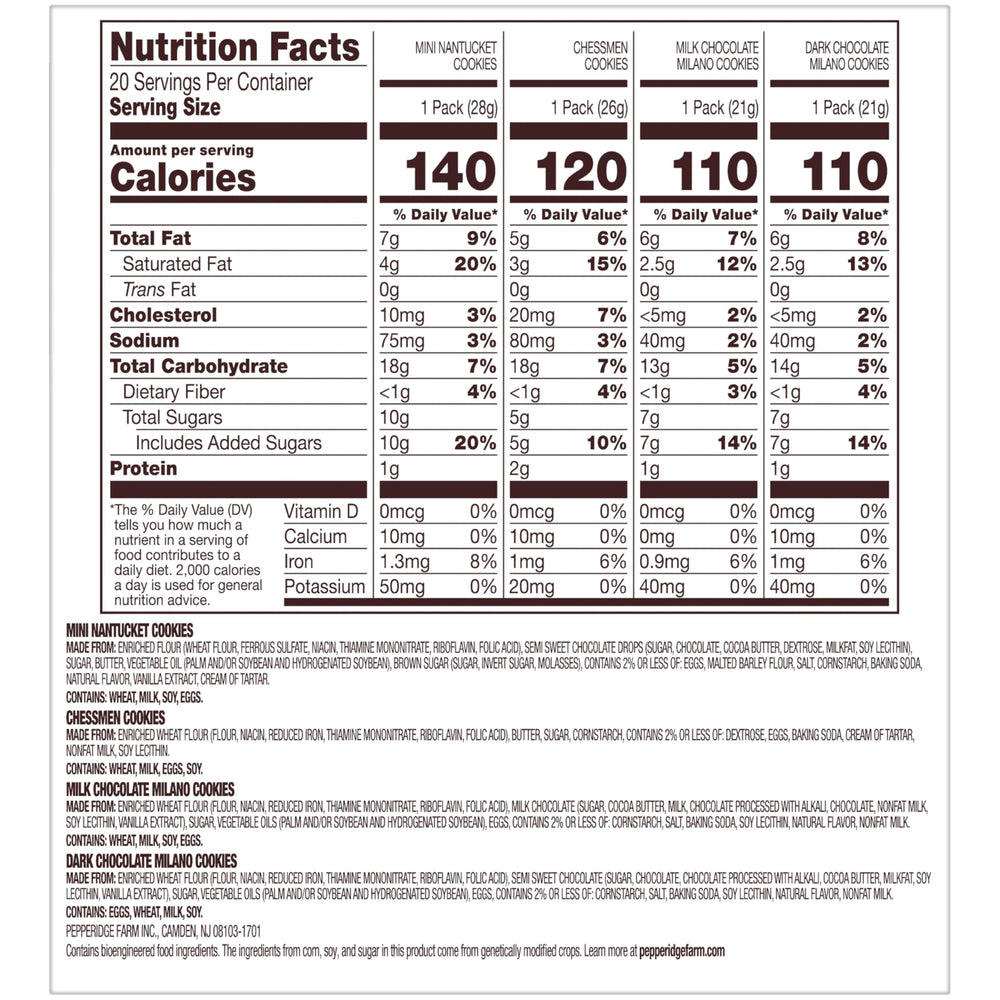 Pepperidge Farm Milano Dark Chocolate cookies in on-the-go snack pack