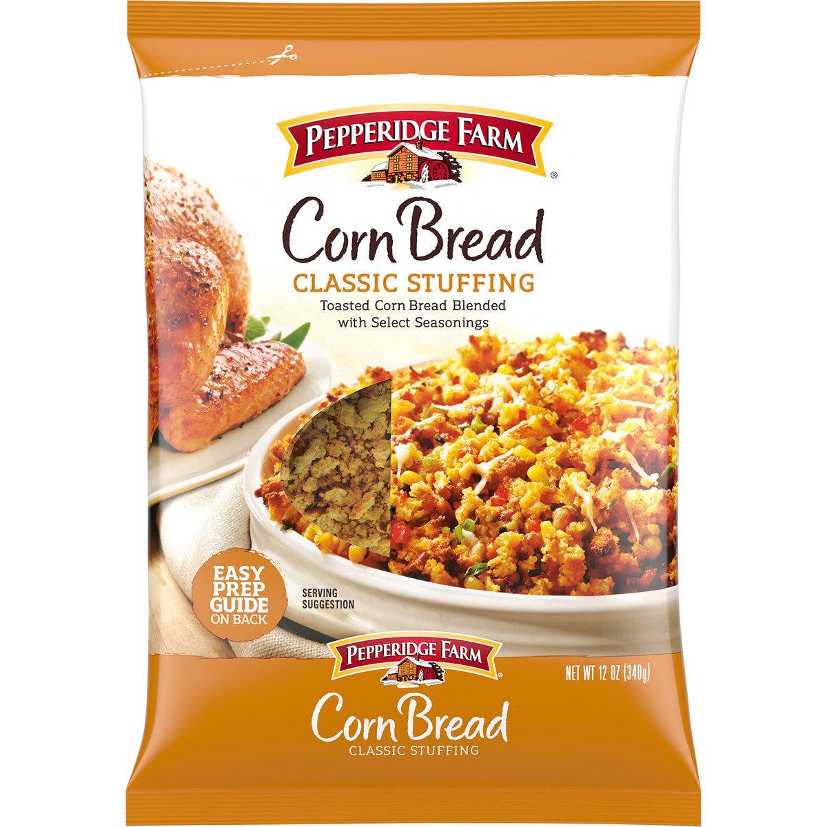Pepperidge Farm front package view showing 12 oz bag and serving suggestion