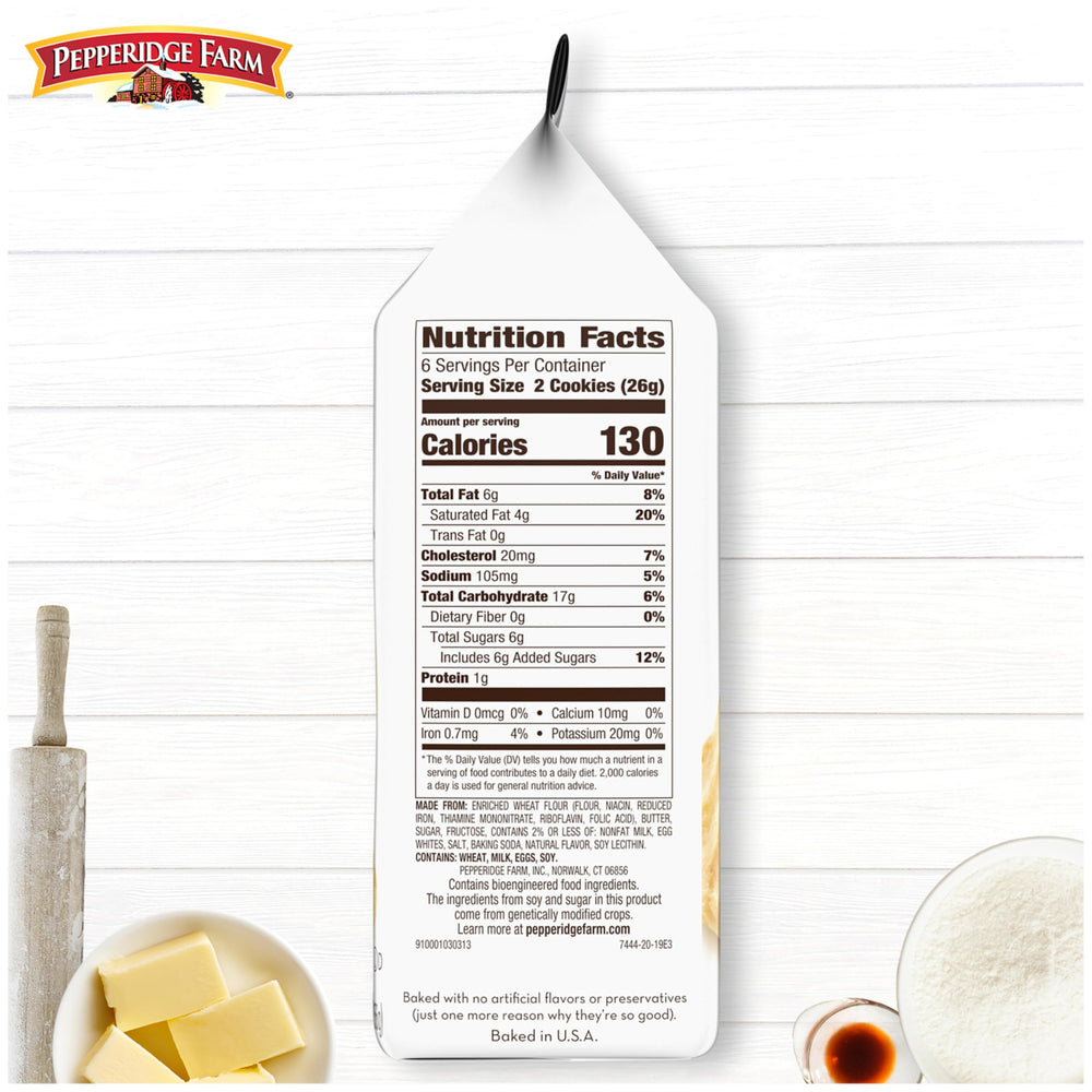 Pepperidge Farm Dublin Shortbread cookie—ingredients and care reflected in packaging.