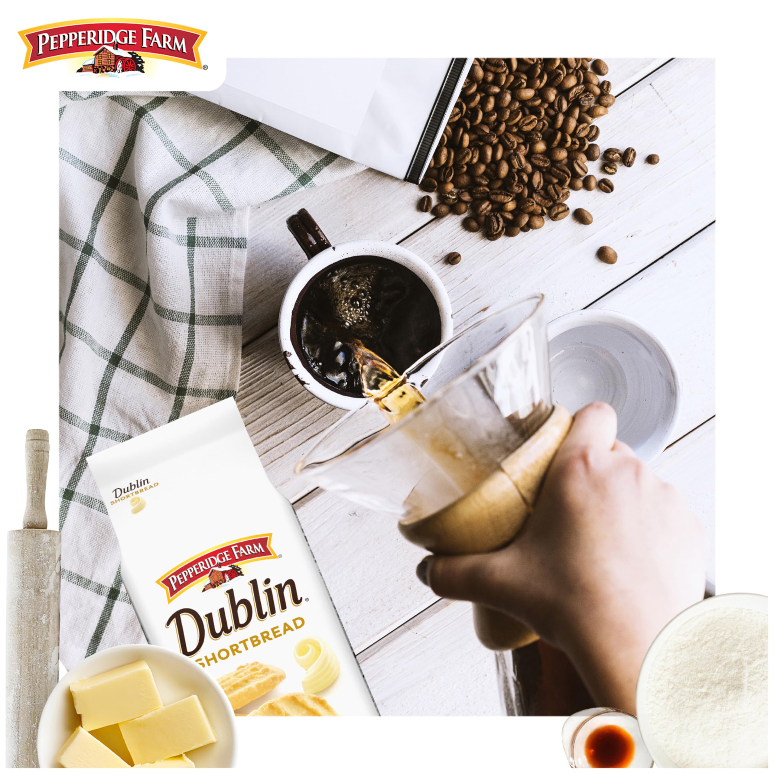 Pepperidge Farm Dublin Shortbread cookies—quality ingredients shown in close-up.