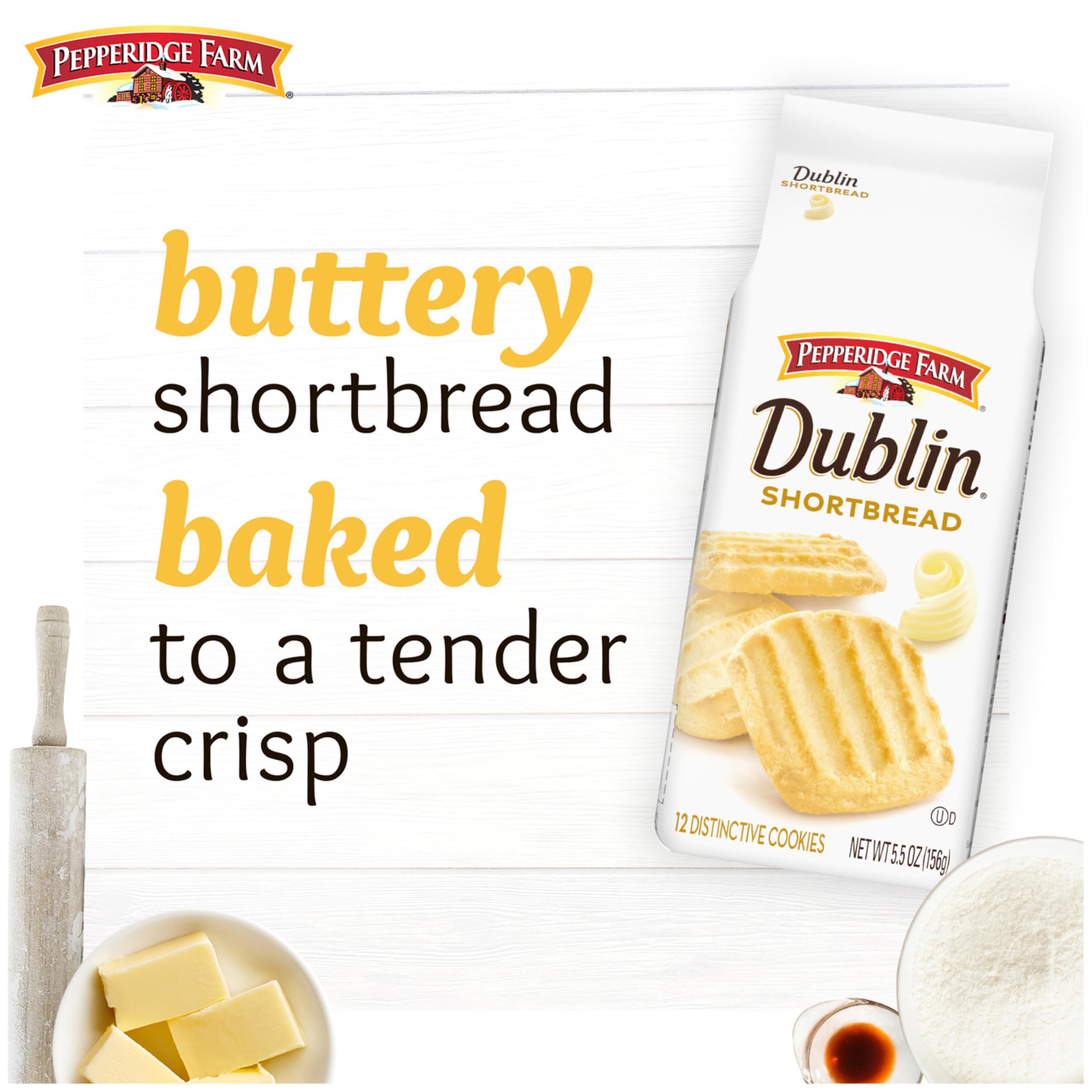Pepperidge Farm Dublin Shortbread cookie—golden-brown edges for a comforting tea break.