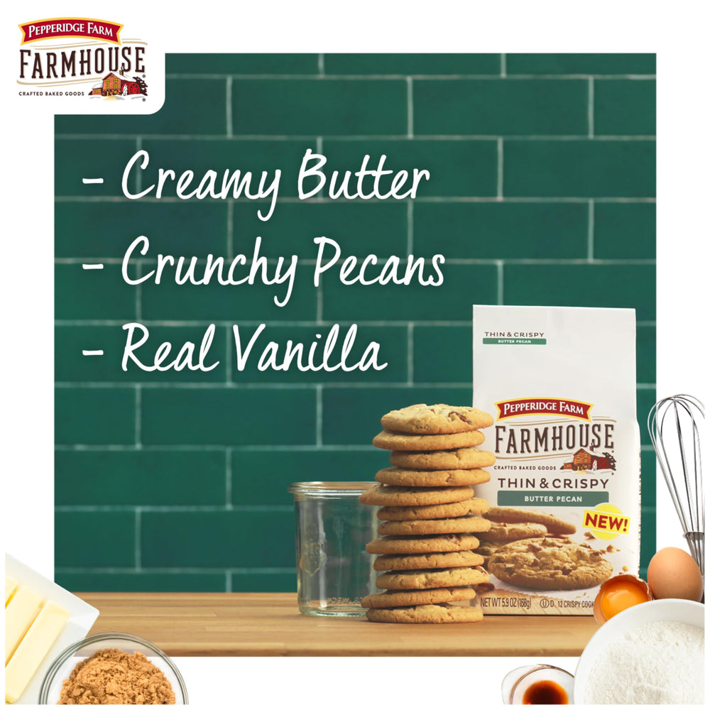 Visual of freshly baked Pepperidge Farm Farmhouse Butter Pecan Cookies emerging from oven