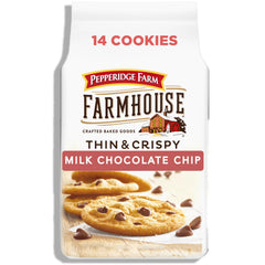 Pepperidge Farm Farmhouse Thin Crispy Milk Chocolate Chip Cookies bag ideal for sharing.