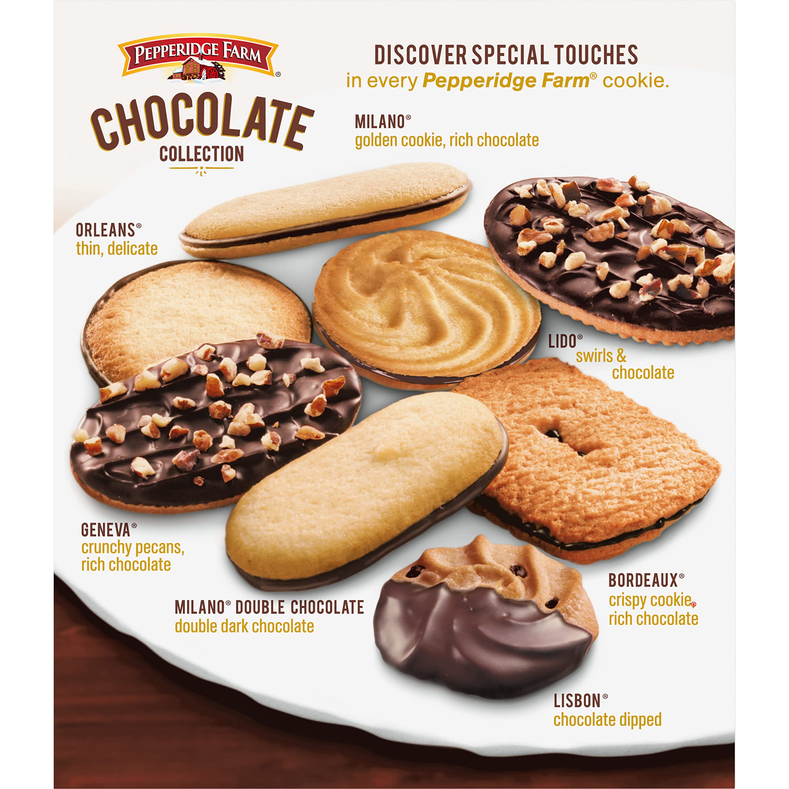 Pepperidge Farm Geneva pecan cookie, chocolate center with crunchy pecans.