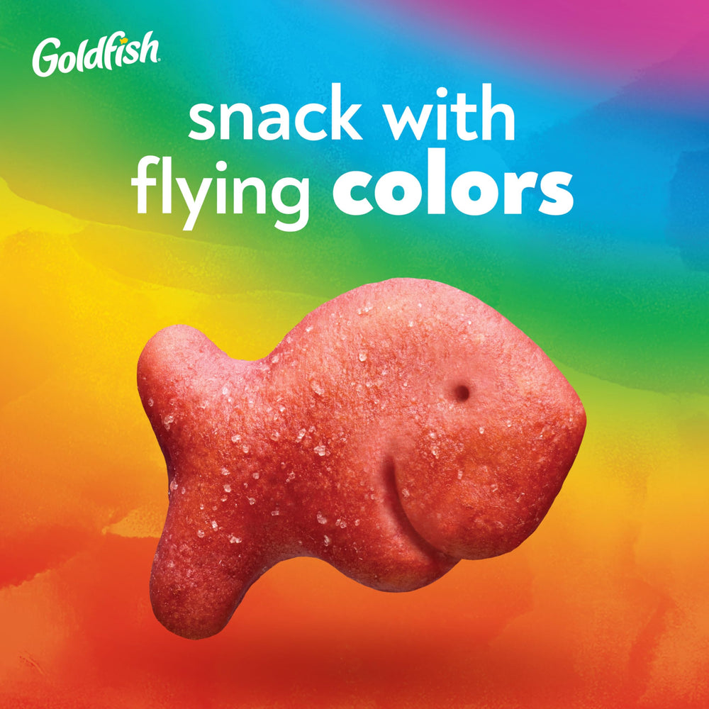 Pepperidge Farm Goldfish Colors Cheddar Crackers on the go: crunchy, kid-friendly snack.