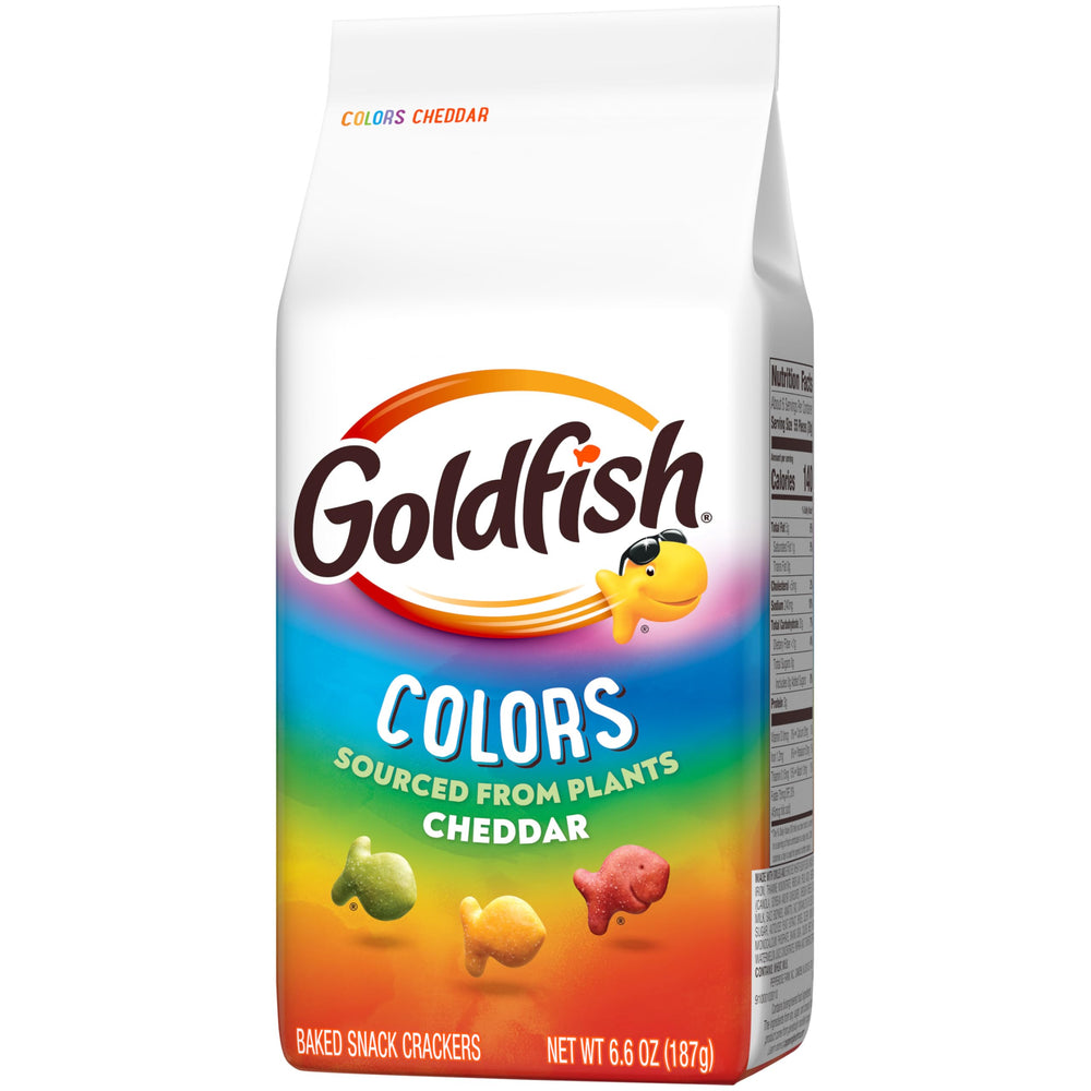 Pepperidge Farm Goldfish Colors Cheddar Crackers packaging for sharing in a 6.6 oz bag.
