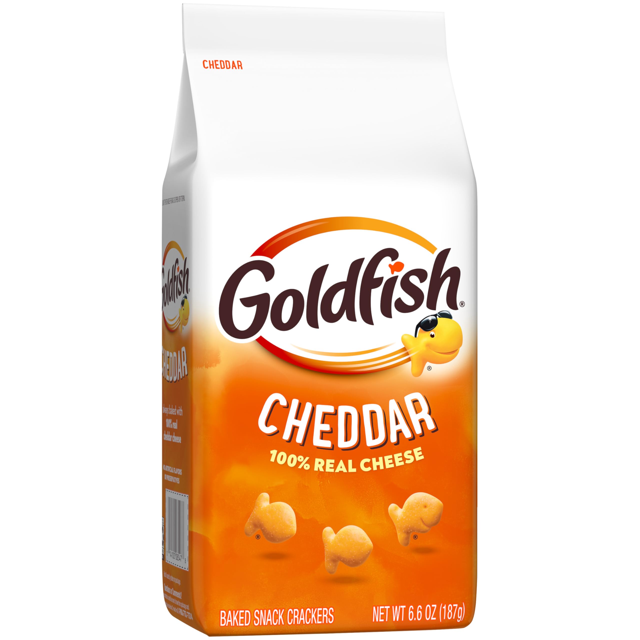 Pepperidge Farm Goldfish nutrition label close-up showing ingredients and facts