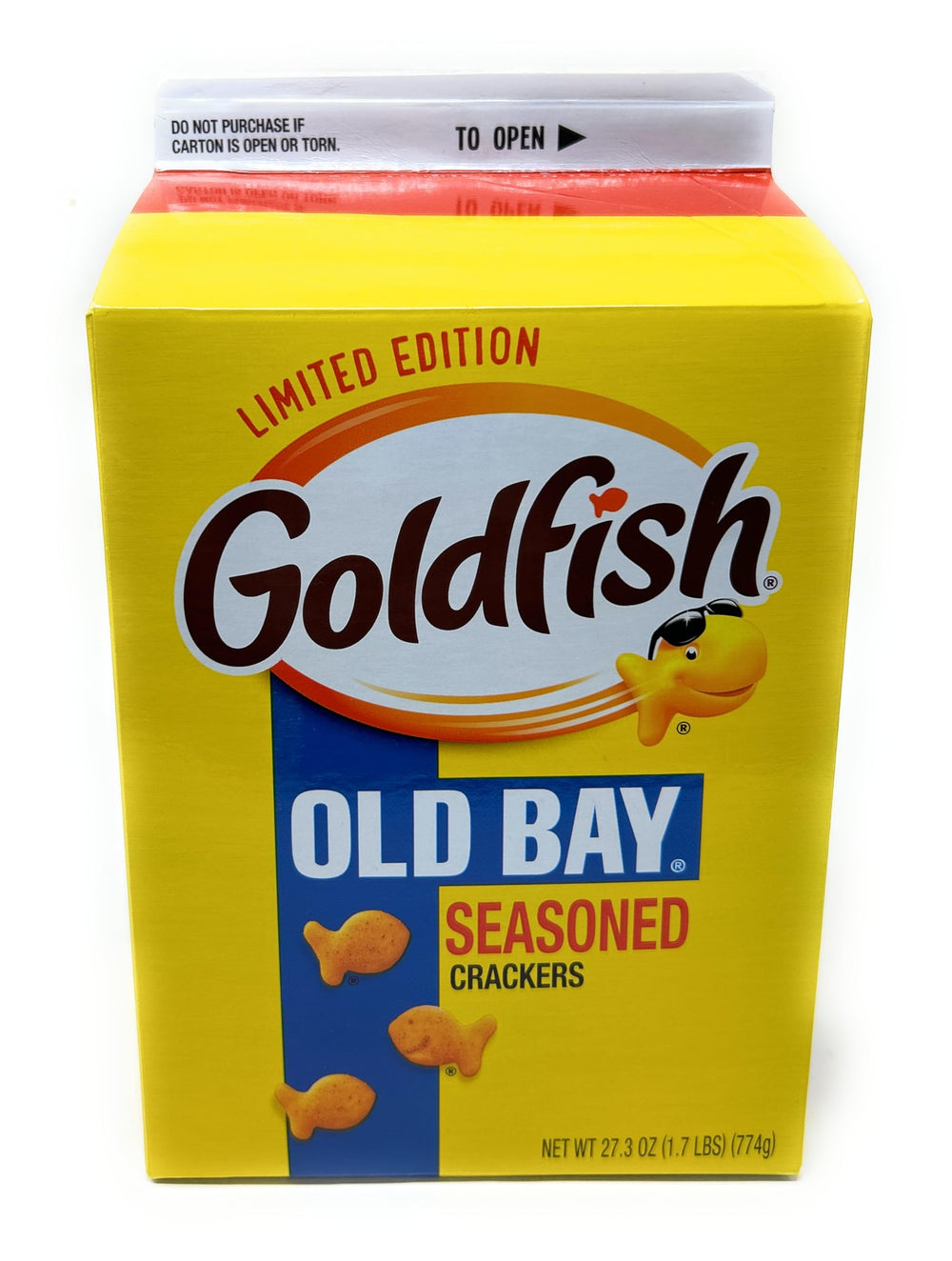 Close-up of Pepperidge Farm Goldfish Old Bay seasoning on crackers showing texture