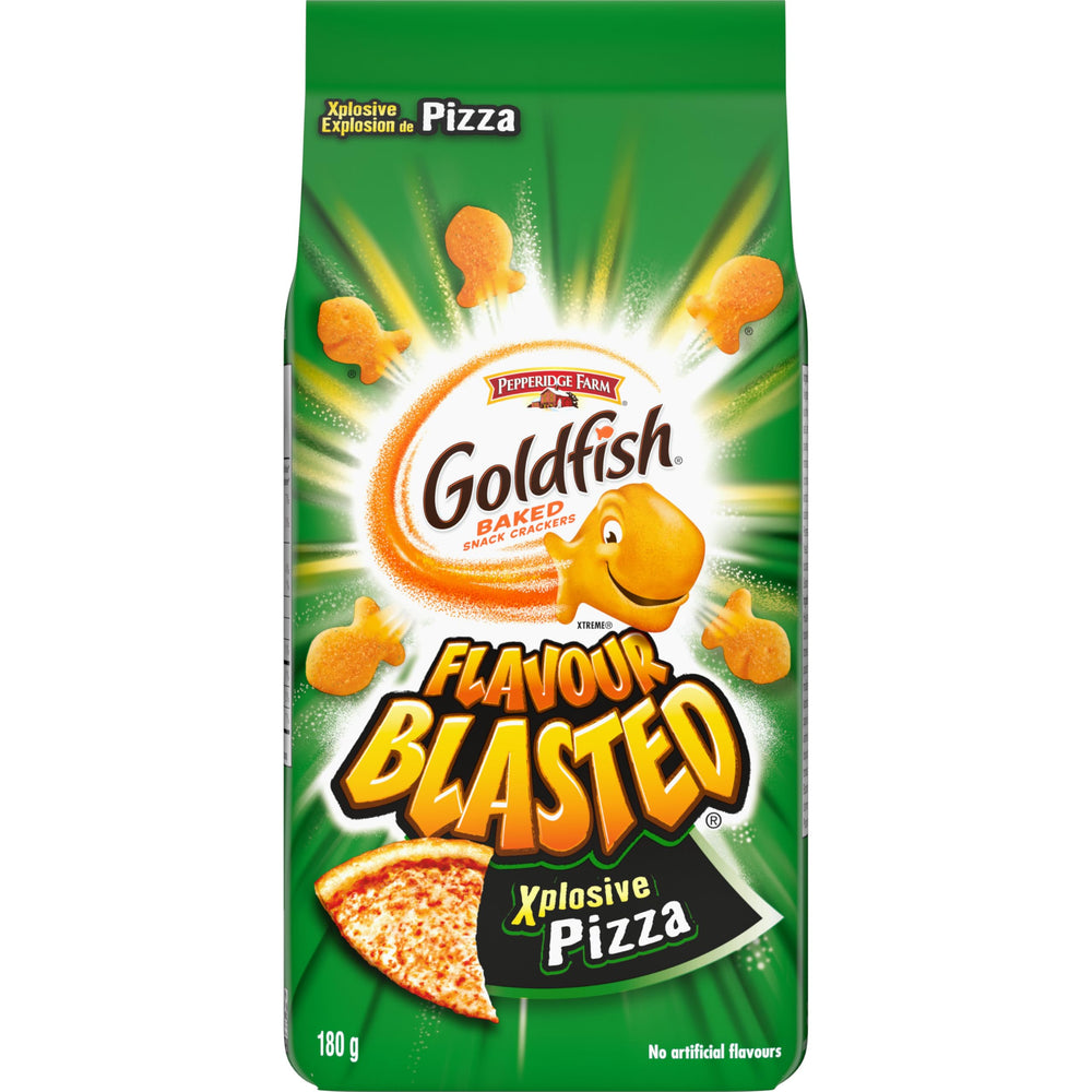 Pepperidge Farm Goldfish front pack showing bold pizza seasoning benefit
