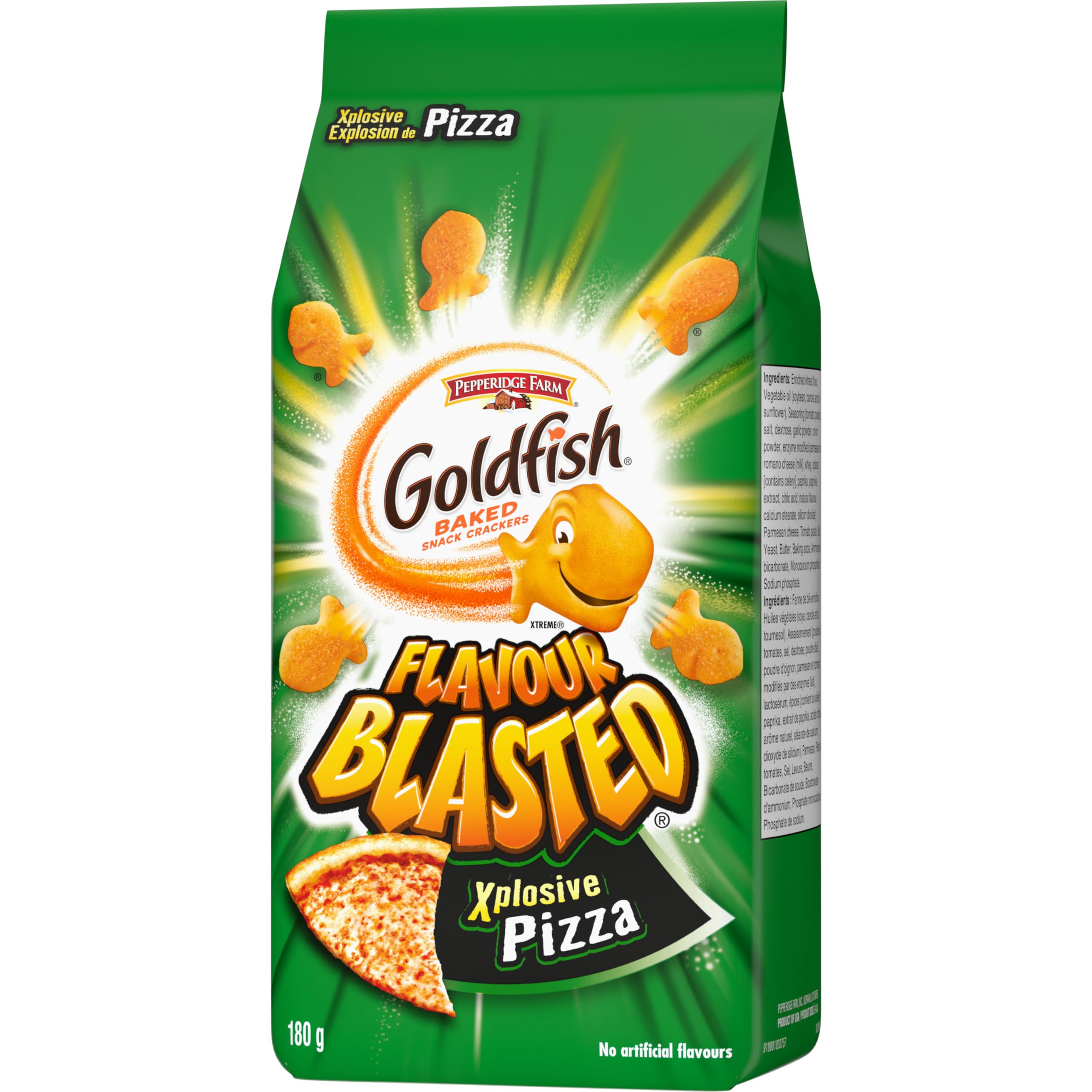 Pepperidge Farm Goldfish beside a hand for size comparison benefit