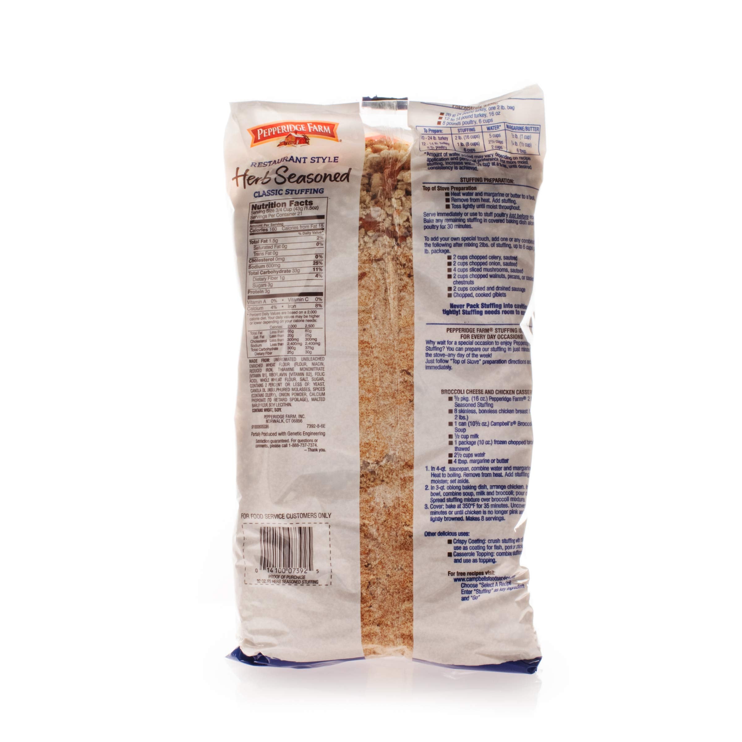 Pepperidge Farm plated herb stuffing beside roasted chicken, ready-to-serve