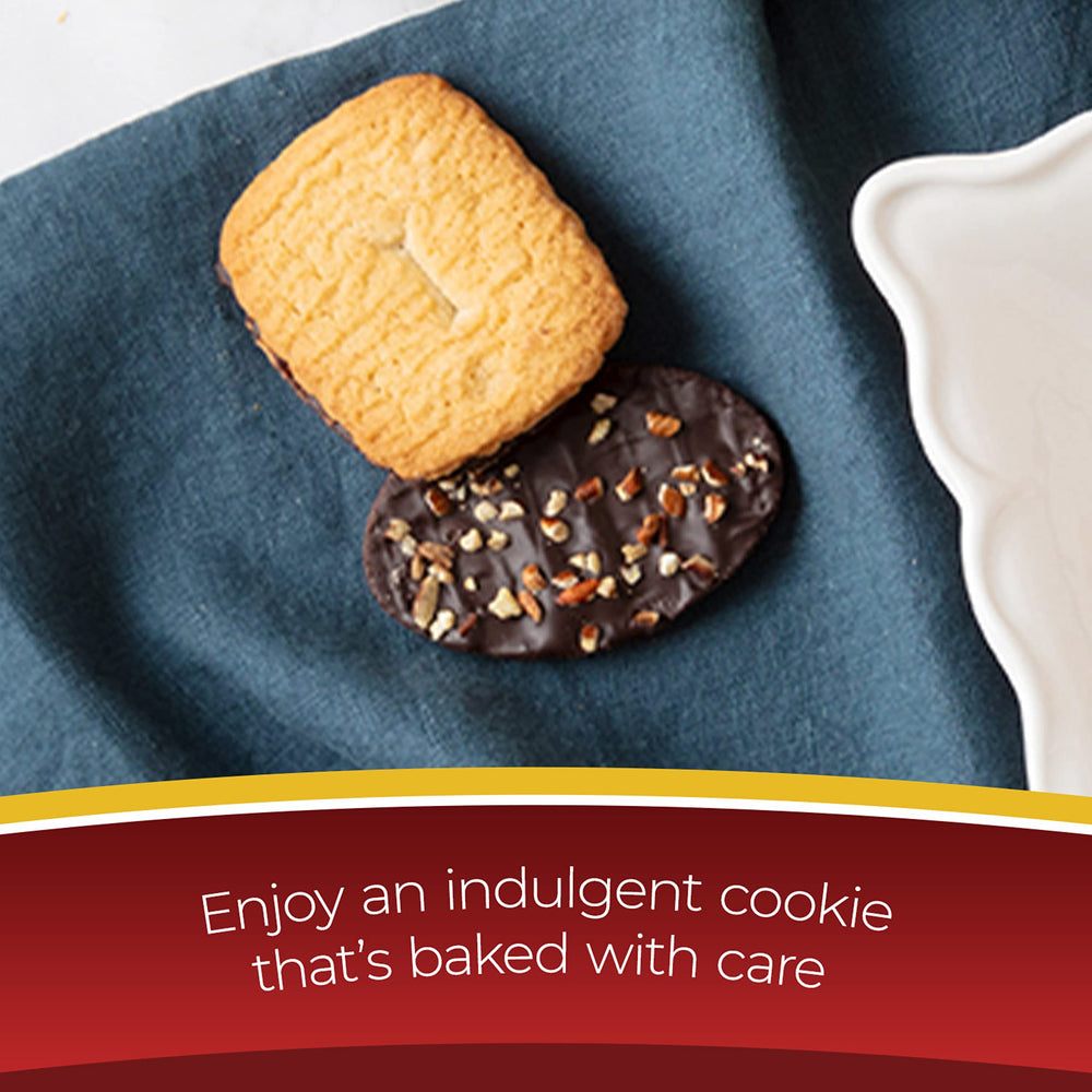 Pepperidge Farm Lisbon chocolate cookie, delicate crunch and cocoa richness.