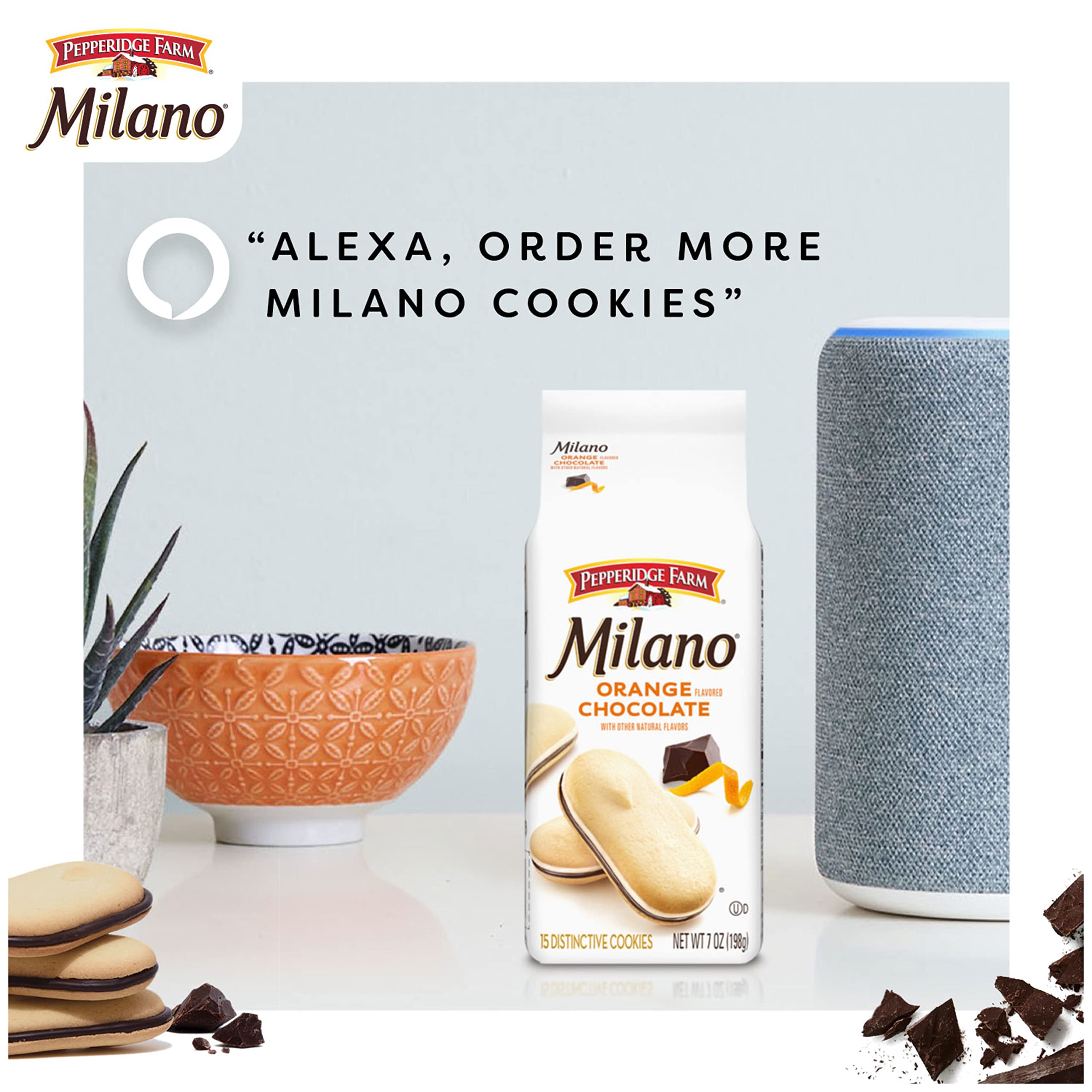 Bag of Pepperidge Farm Milano Cookies Chocolate Orange on a shelf