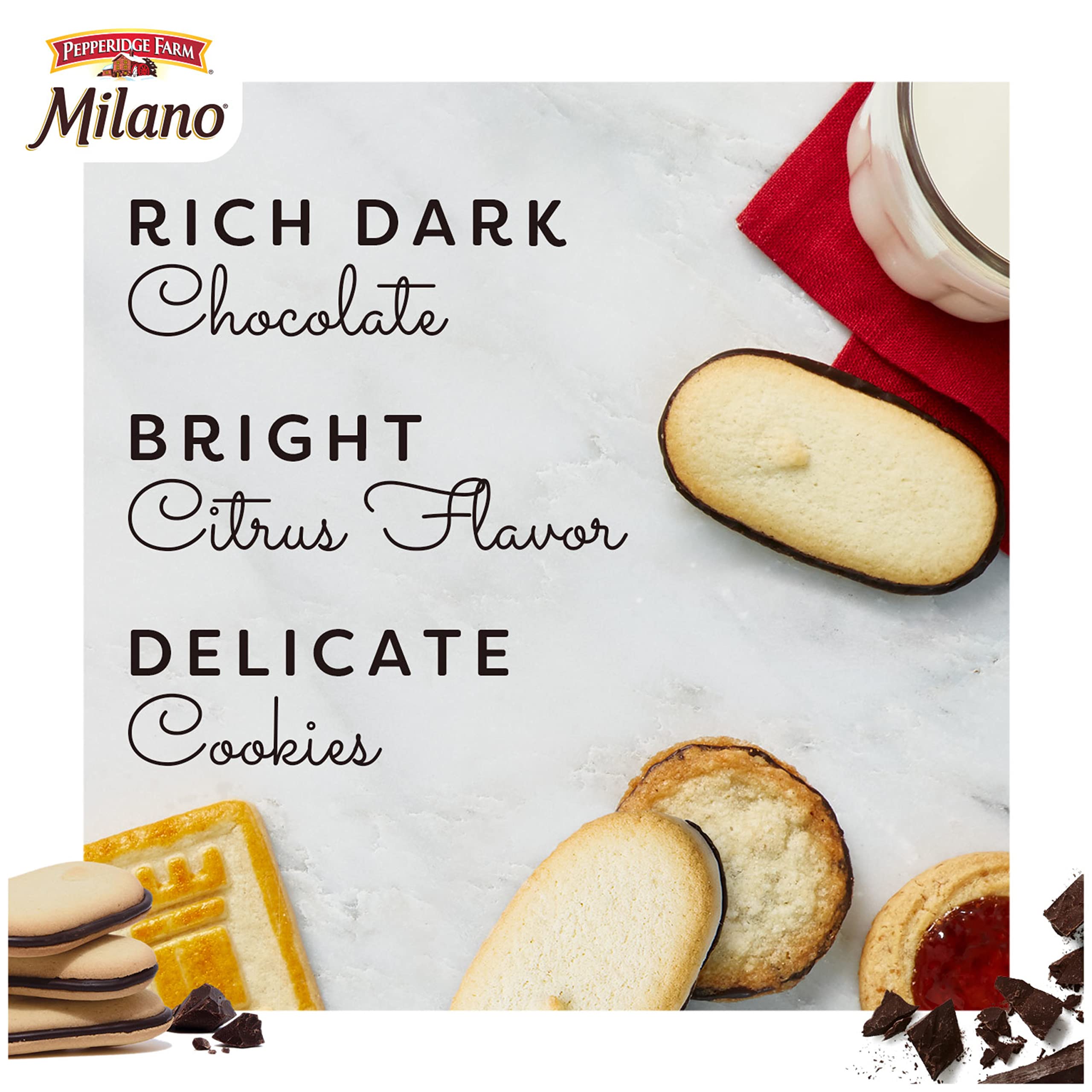 Close-up of Milano Cookies Chocolate Orange with rich chocolate and bright orange filling