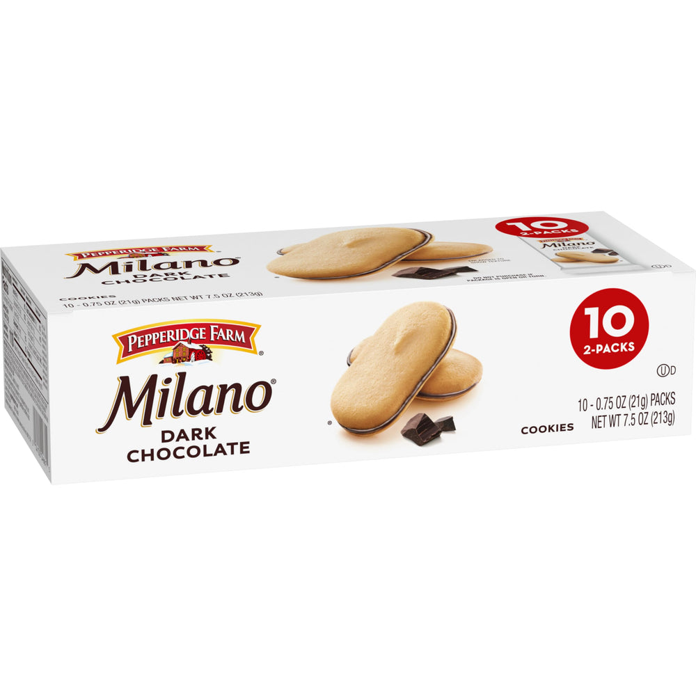 Milano packs stacked on pantry shelf, easy daily indulgence.