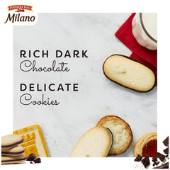 Pepperidge Farm Milano Dark Chocolate two-cookie sleeve ready for travel.