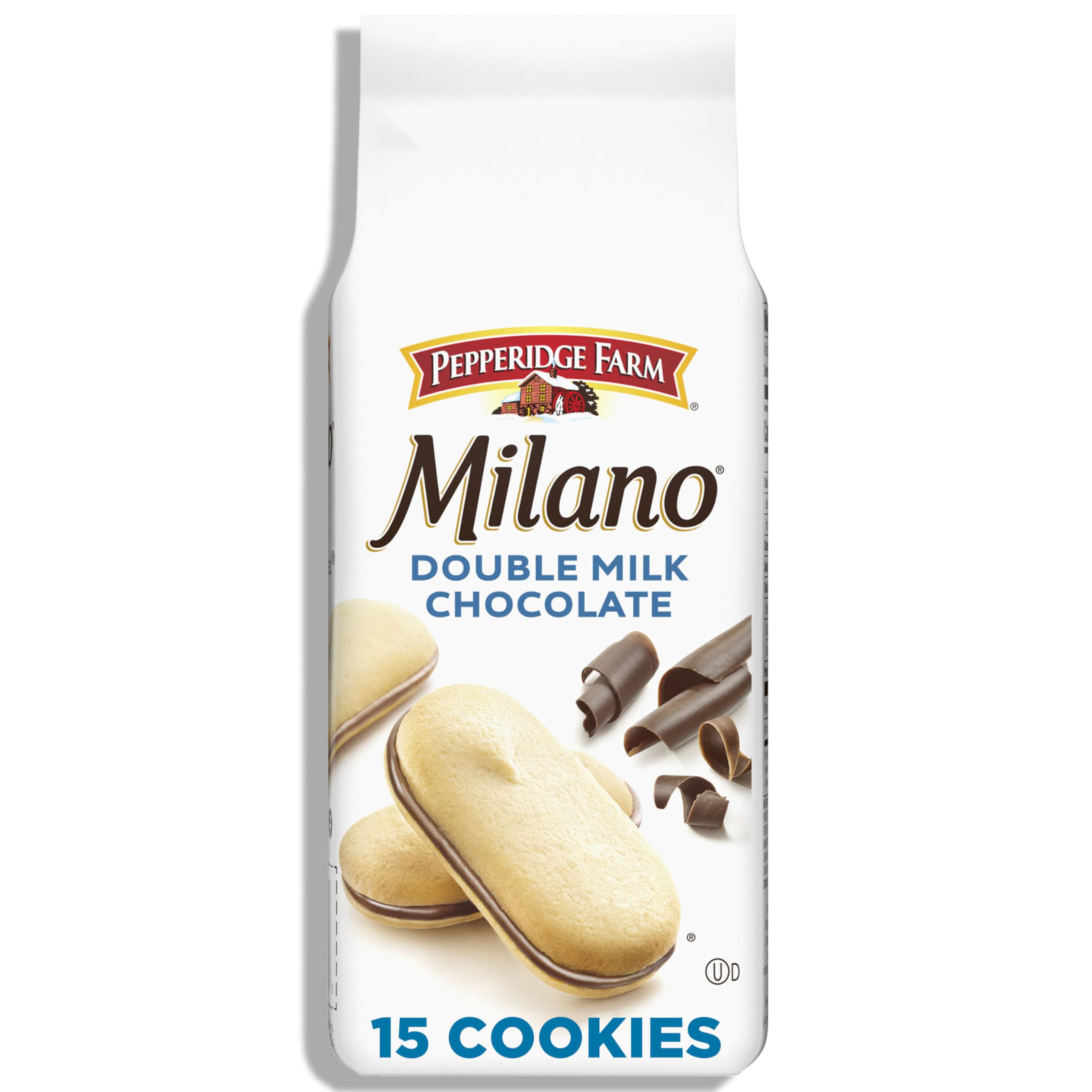 Pepperidge Farm Milano Double Milk Chocolate cookies in a bag, ideal for sharing