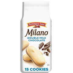 Pepperidge Farm Milano Double Milk Chocolate cookies in a bag, ideal for sharing