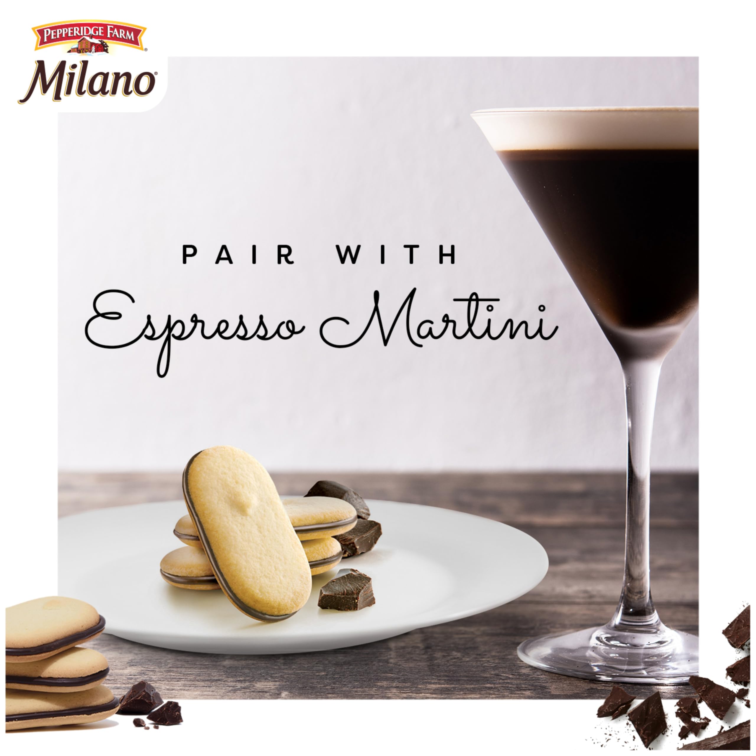 Milano cookies beside coffee for a quick, sophisticated moment
