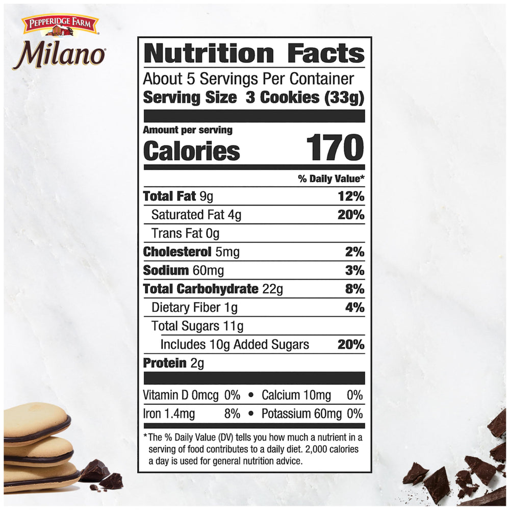 Close-up of Pepperidge Farm Milano Milk Chocolate Cookies with glossy chocolate center