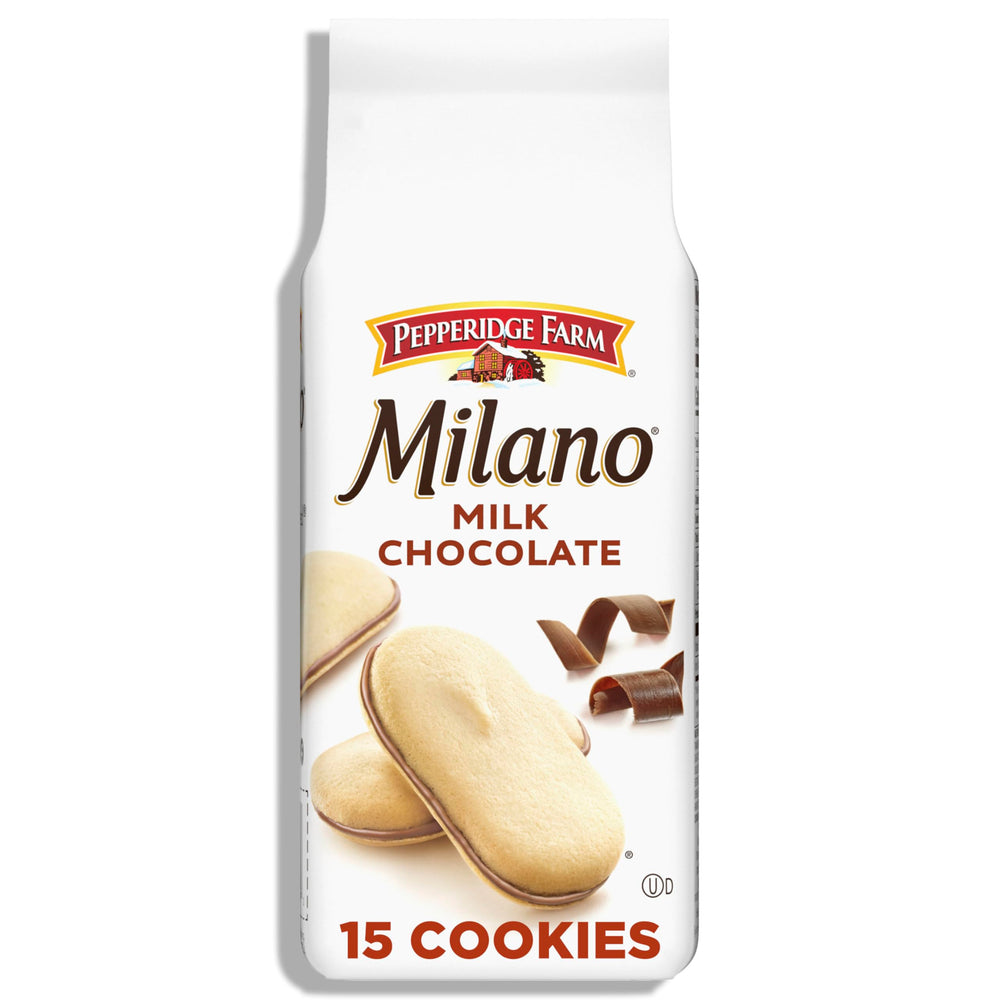 Pepperidge Farm Milano Milk Chocolate Cookies stack showing crisp layers and filling