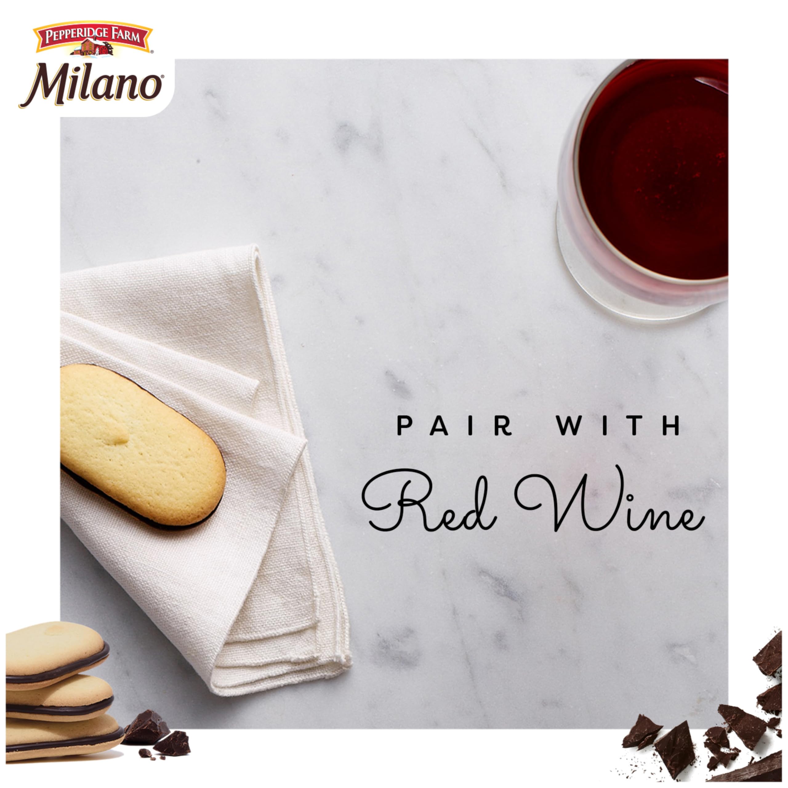 Milano cookies served beside a glass of wine for after-dinner pairing