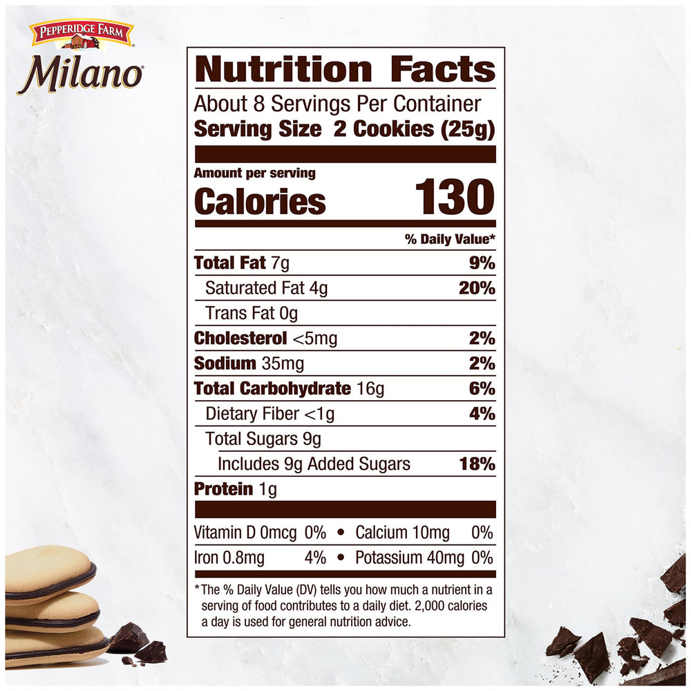 Close-up of Pepperidge Farm Milano Mint Chocolate Cookies showing rich dark chocolate and mint