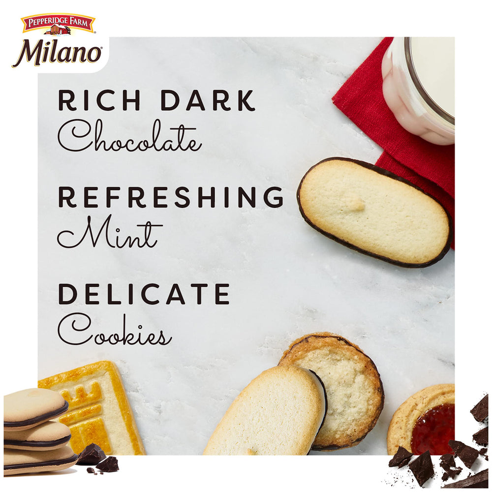 Pepperidge Farm Milano Mint Chocolate Cookies paired with tea for an afternoon break