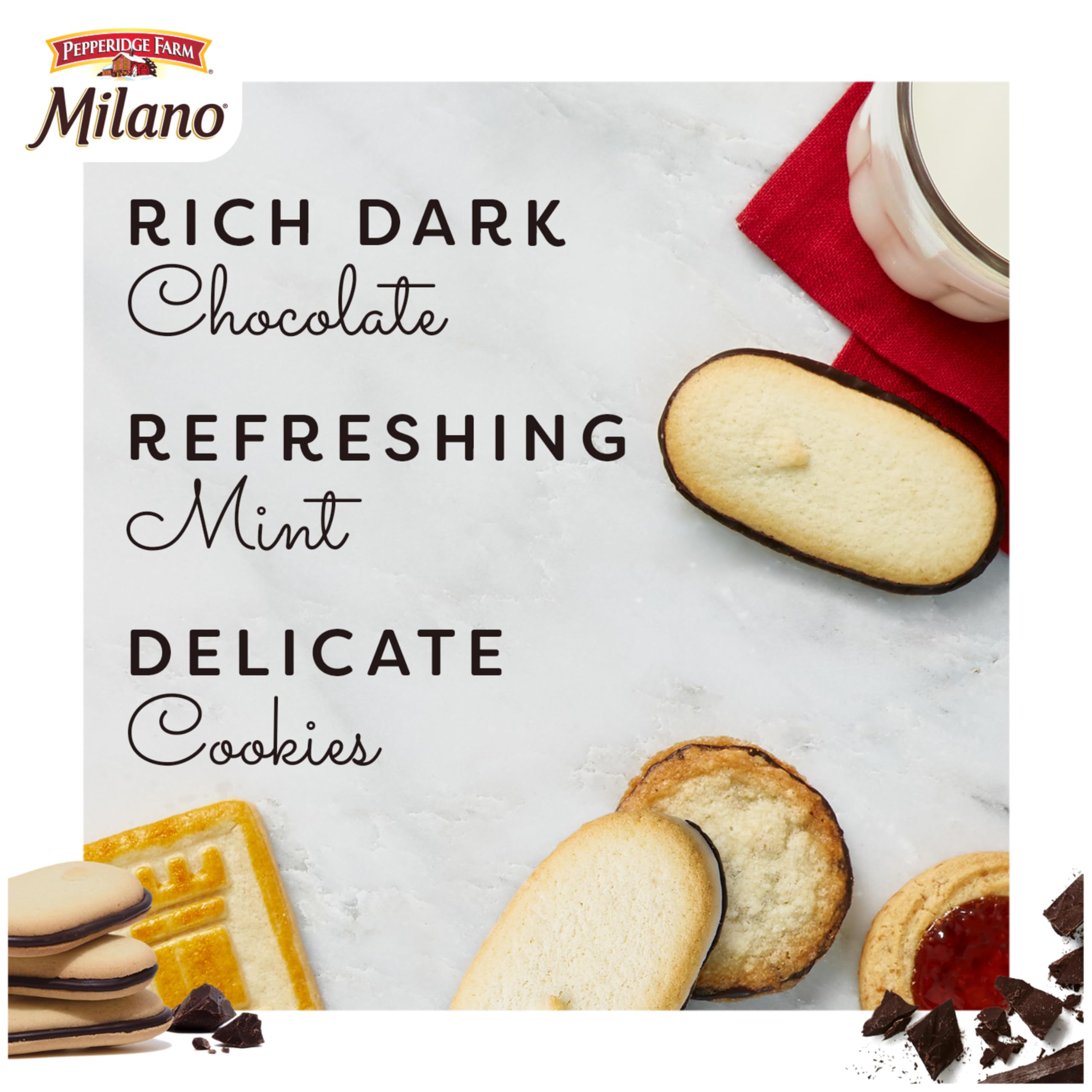 Close-up of Milano Mint cookies showing delicate crisp texture