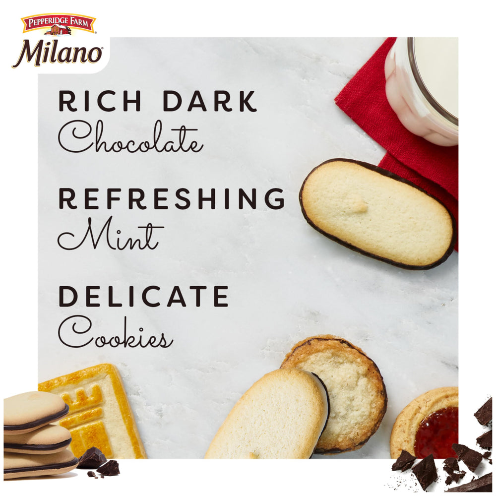 Close-up of Milano Mint cookies showing delicate crisp texture